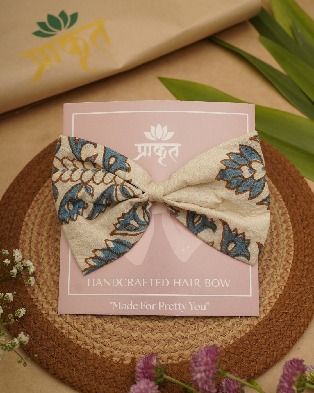 BEIGE INDIGO BAGH PRINT BOWCLIP