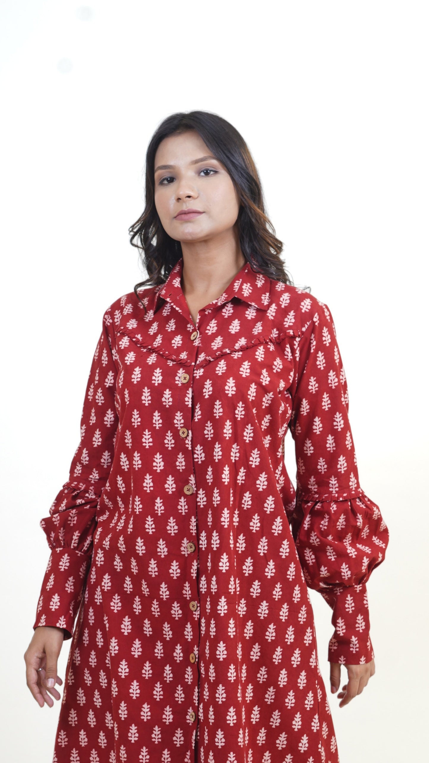 RED WHITE BAGH PRINT DRESS