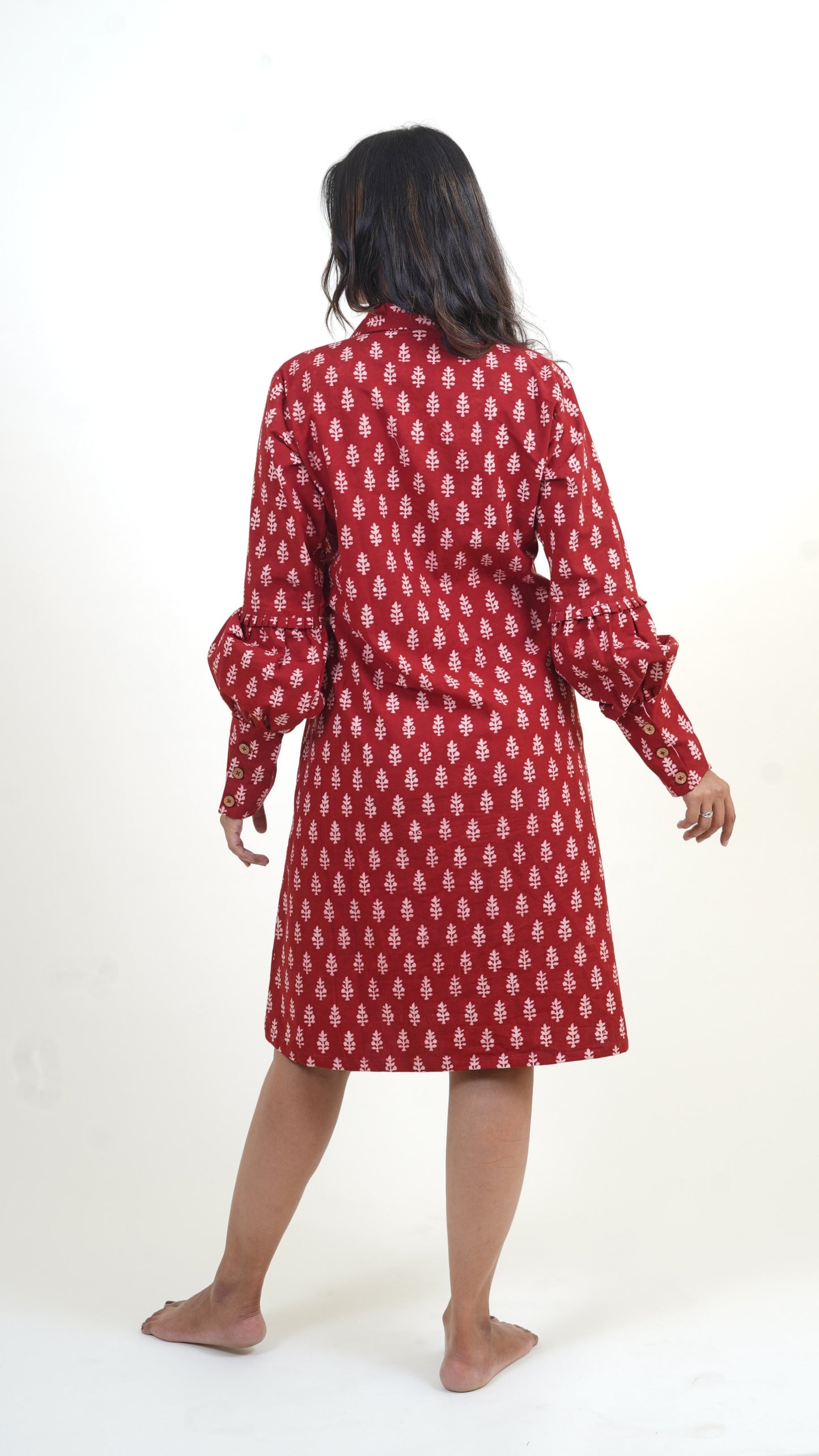 RED WHITE BAGH PRINT DRESS
