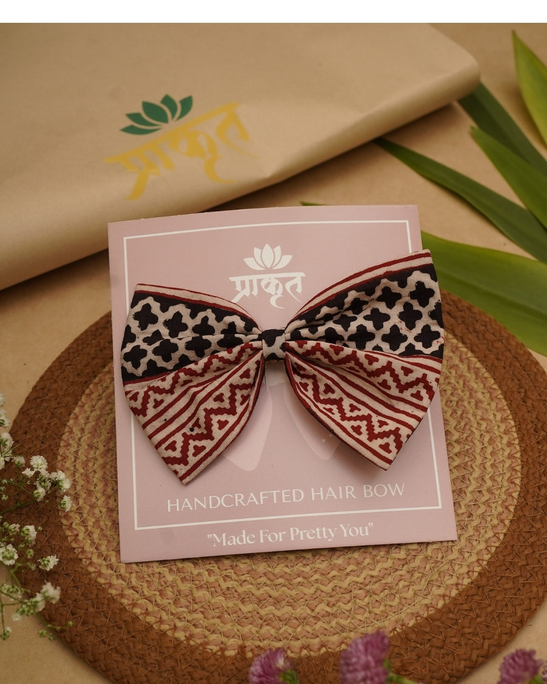 BLACK RED STRIPED BAGH PRINT BOWCLIP
