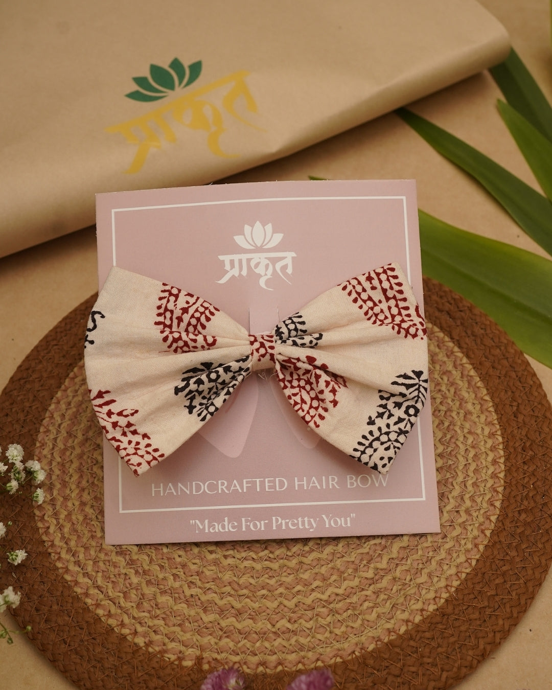 WHITE RED & BLACK BAGH PRINT BOWCLIP