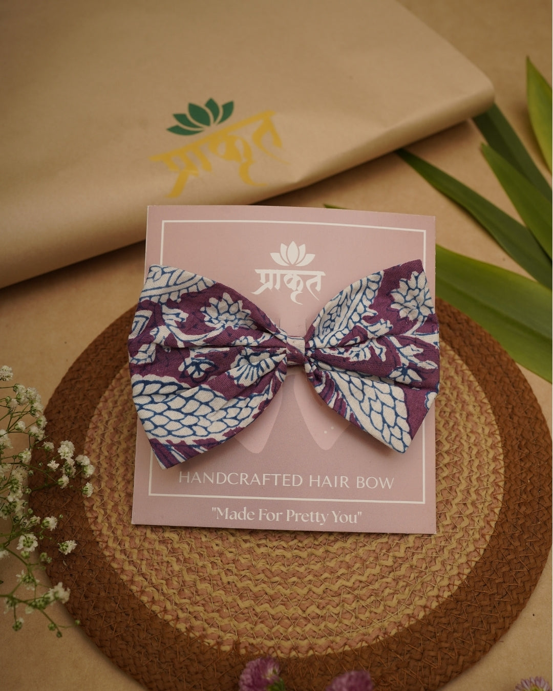LAVENDER WHITEBAGH PRINT BOWCLIP