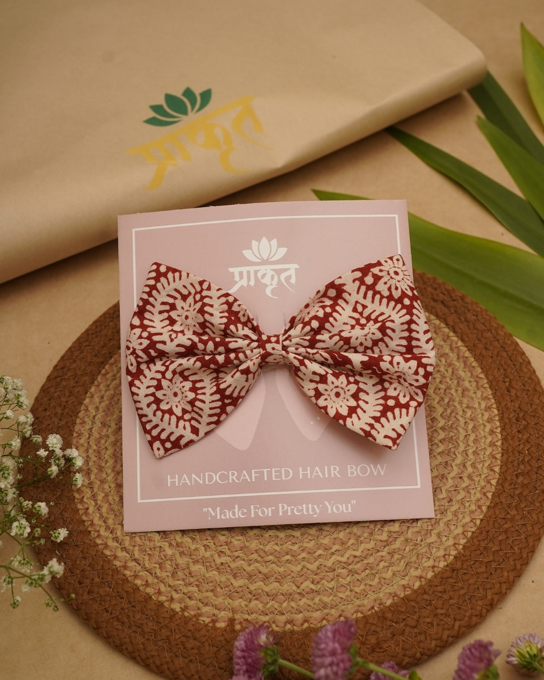 RED WHITE BATIK PRINT BOWCLIP