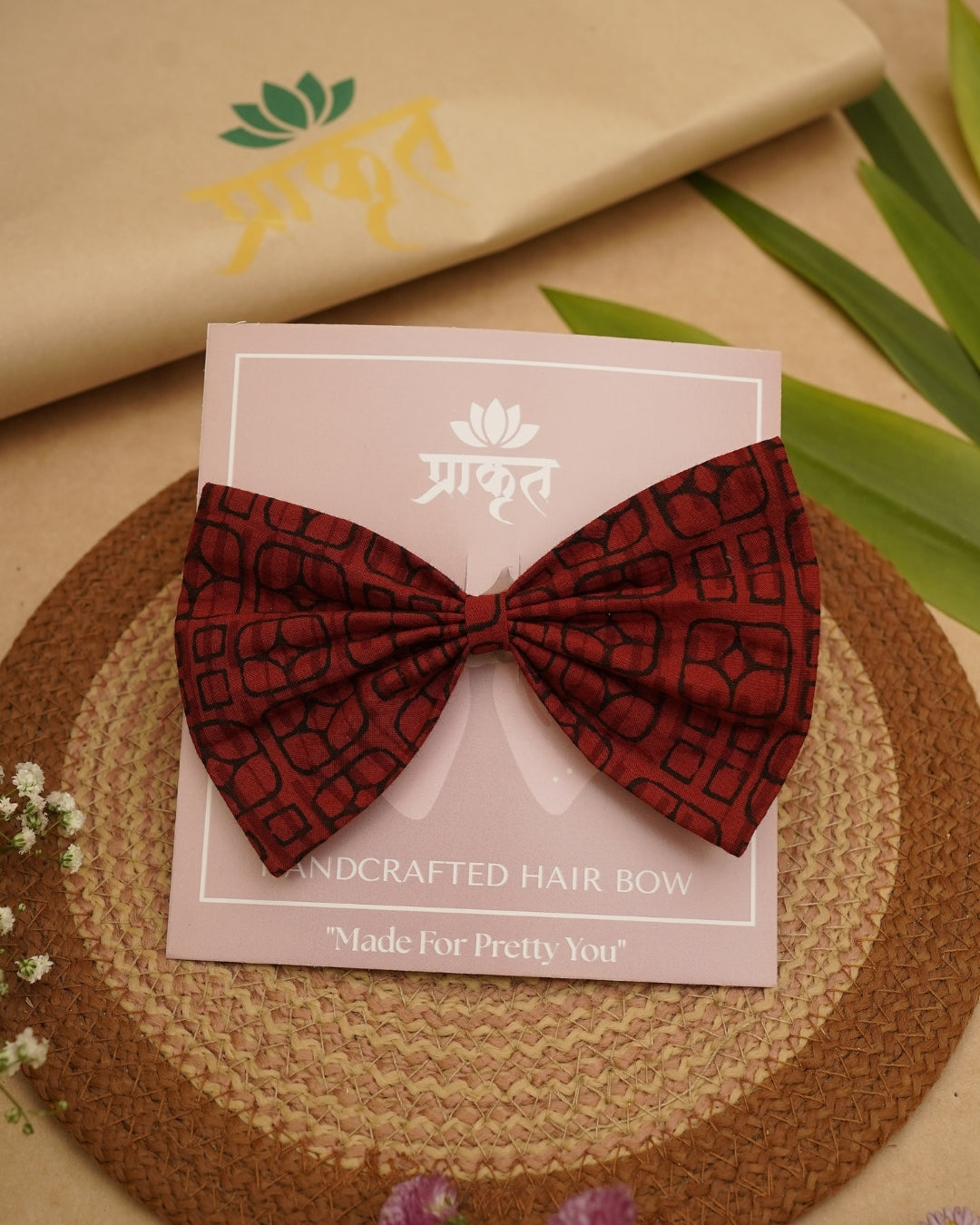 MAROON BLACK BATIK PRINT BOWCLIP