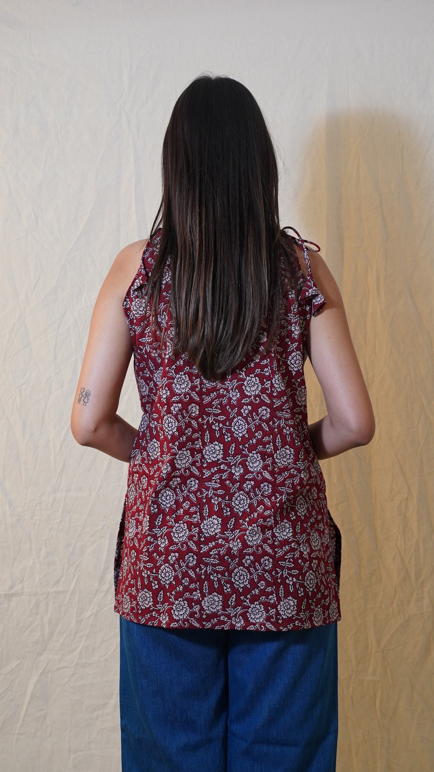 MAROON BAGH PRINT SHORT KURTI
