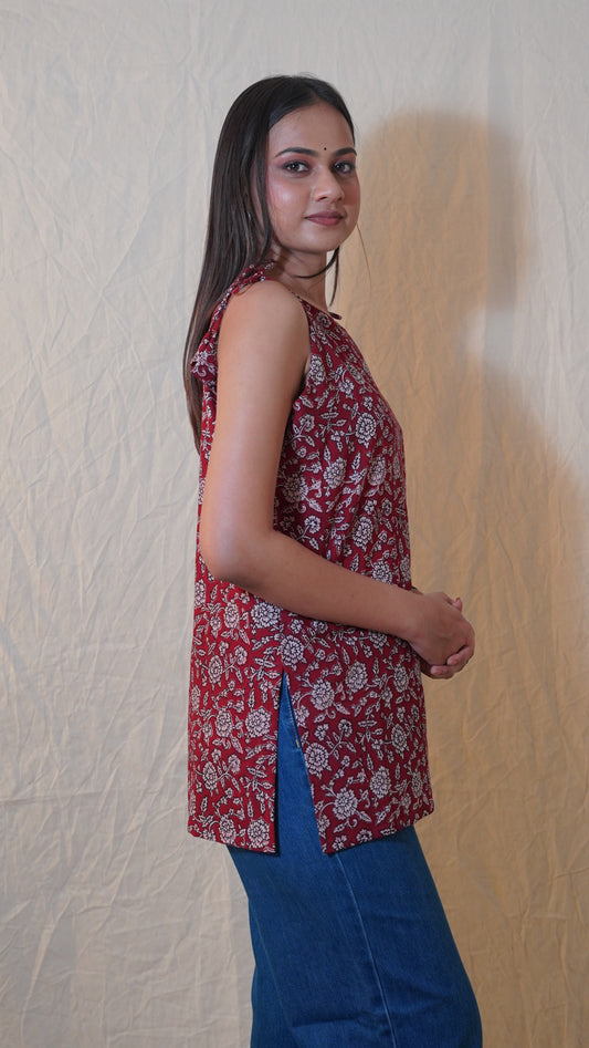 MAROON BAGH PRINT SHORT KURTI