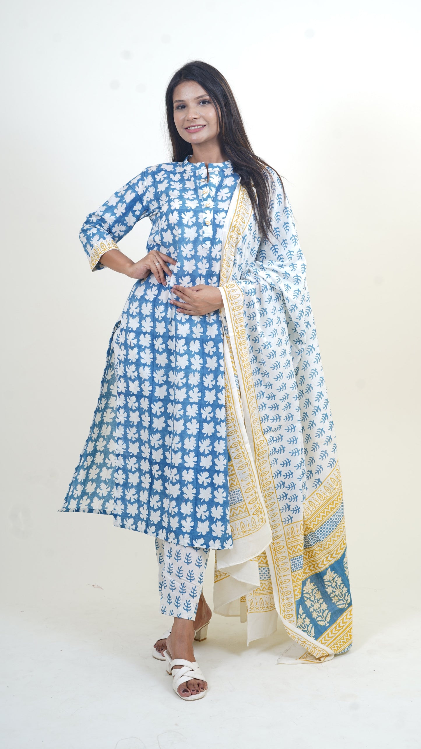 INDIGO YELLOW BAGH PRINT SUIT SET