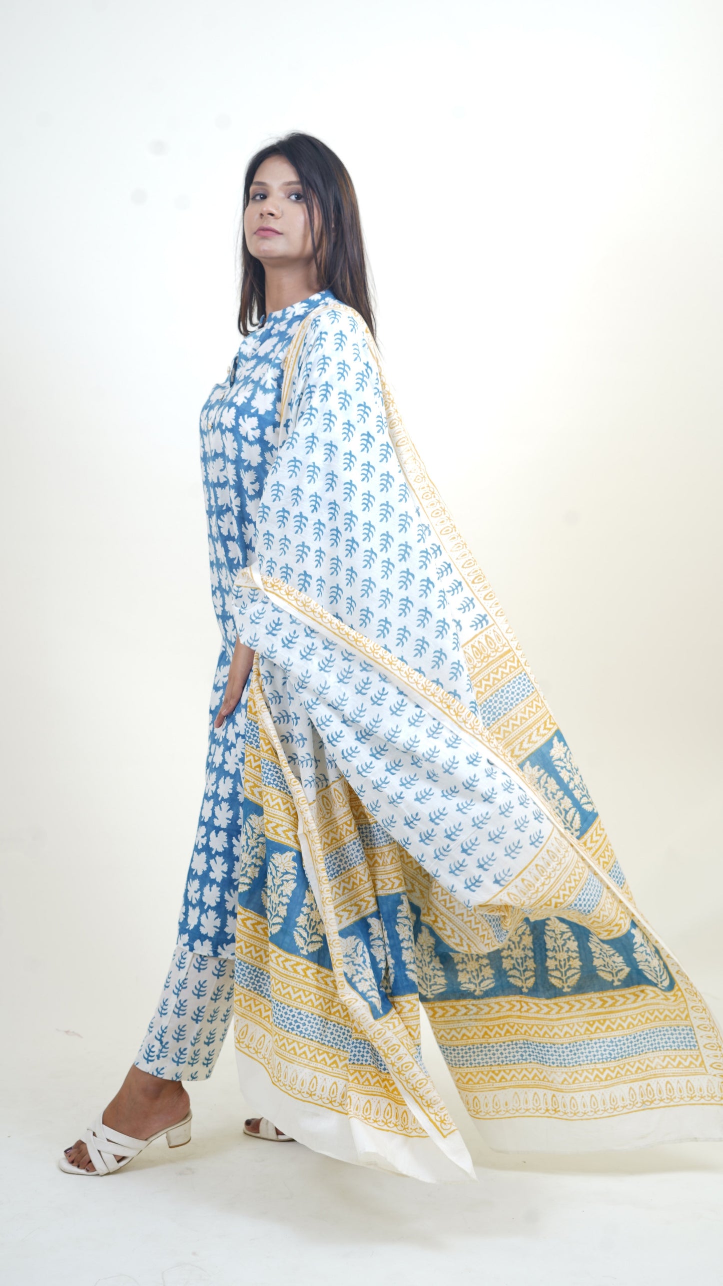 INDIGO YELLOW BAGH PRINT SUIT SET