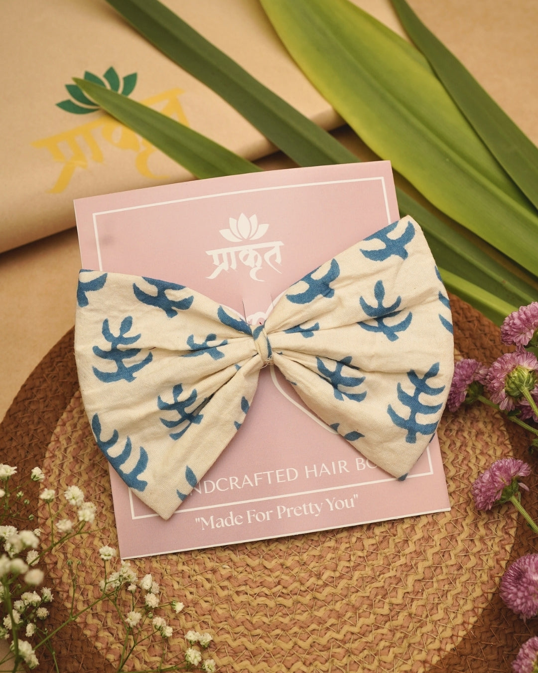 WHITE INDIGO BAGH PRINT BOWCLIP