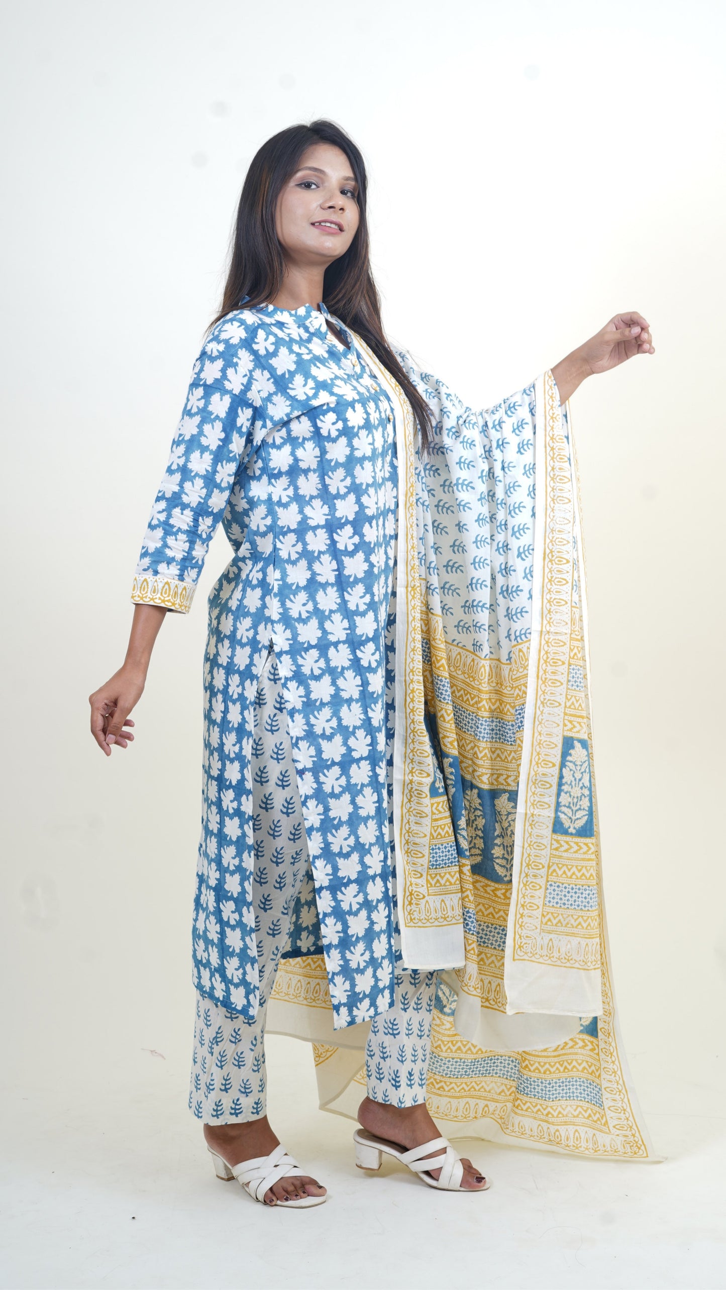 INDIGO YELLOW BAGH PRINT SUIT SET