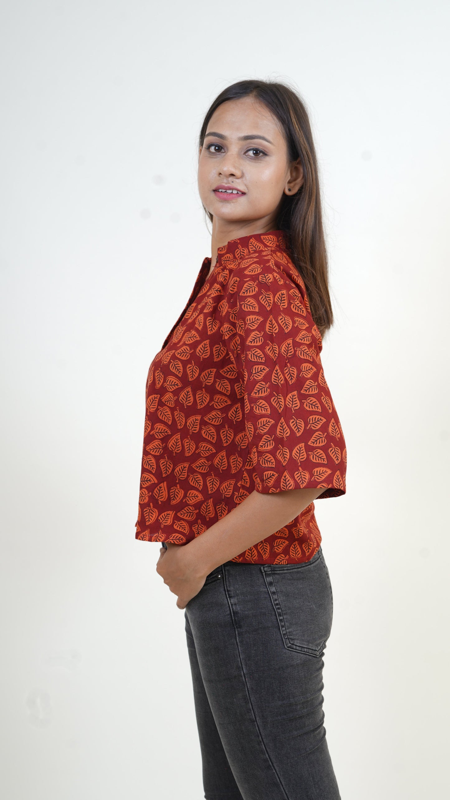 RED ORANGE PALM BAGH PRINT OVERSIZED SHIRT
