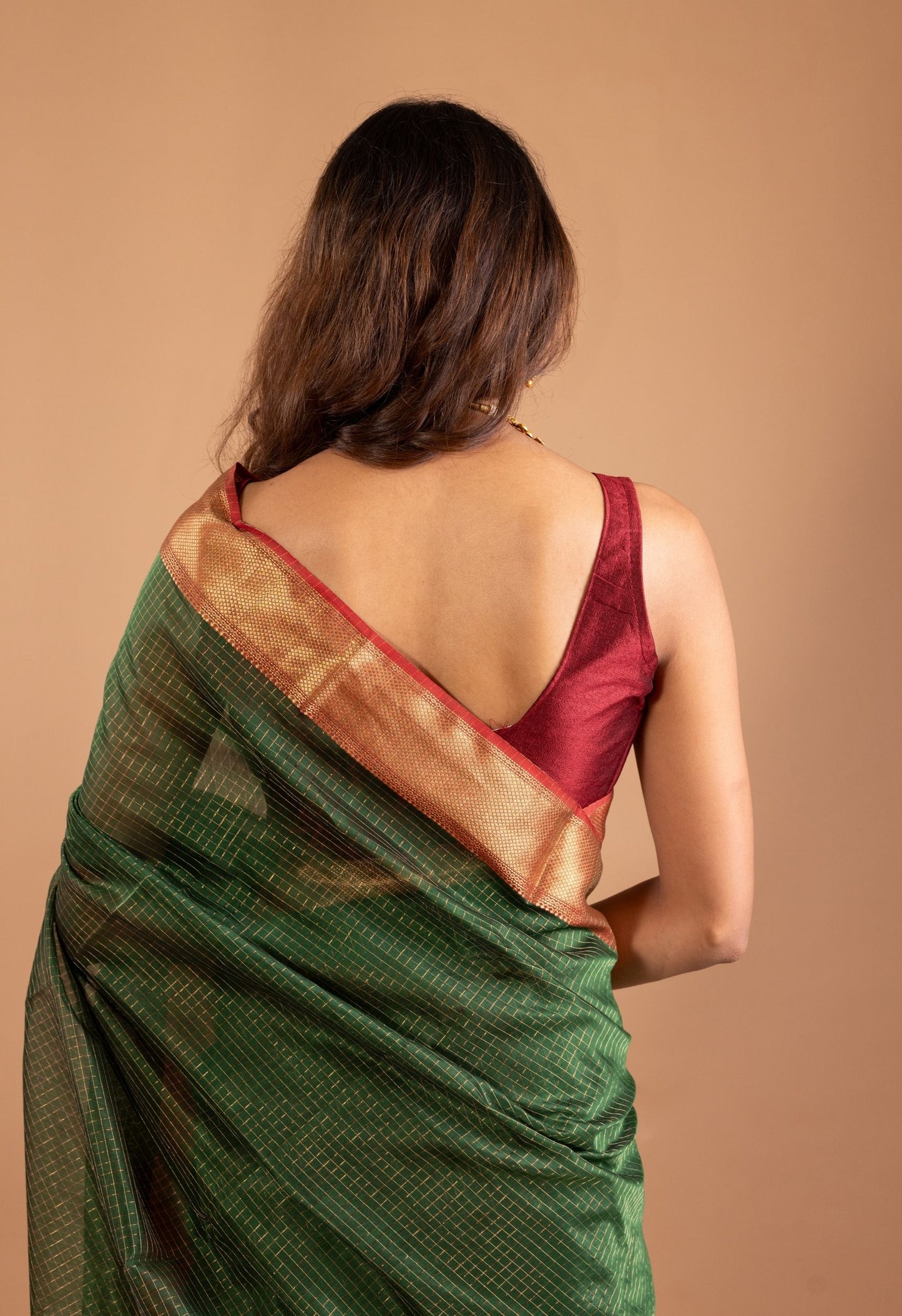GREEN ZARI CHECKS MAHESHWARI SARRE