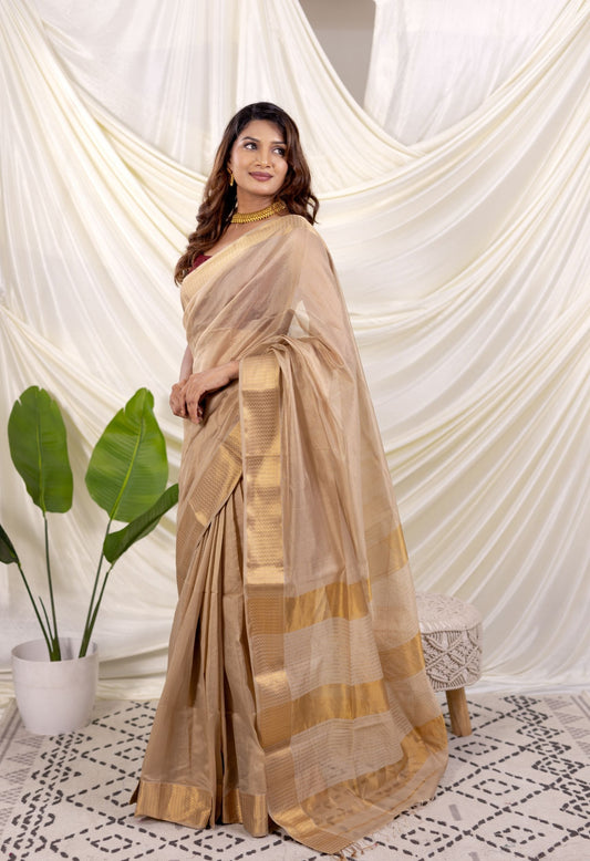 GREY GOLDEN BORDER MAHESHWARI SAREE