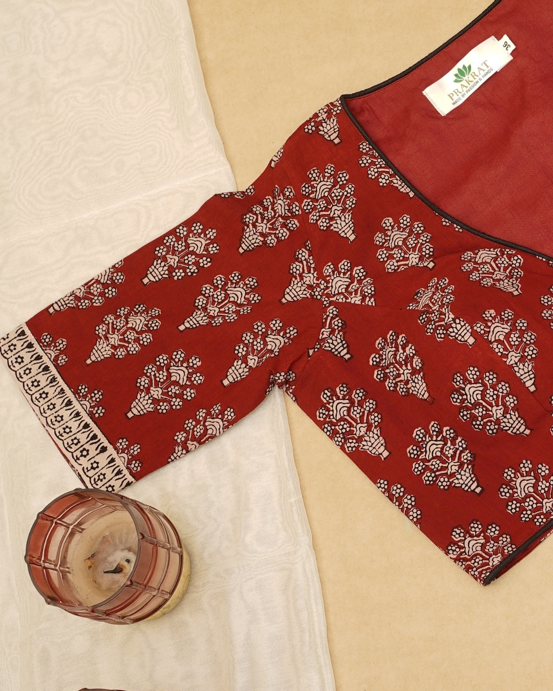RED BEIGH BAGH PRINT BLOUSE