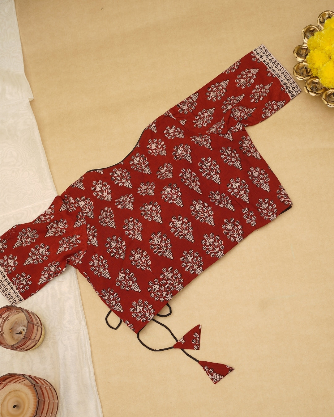 RED BEIGH BAGH PRINT BLOUSE