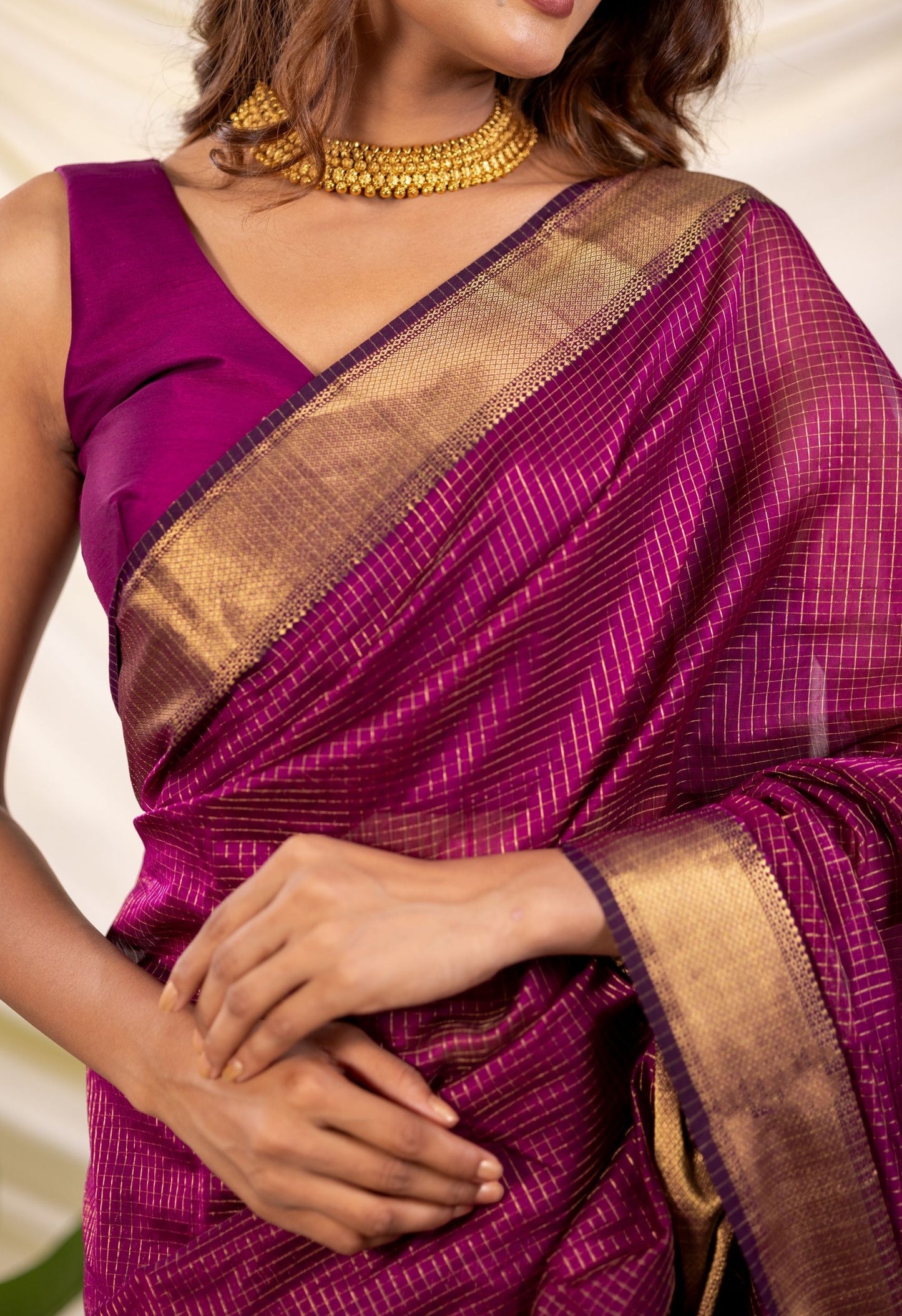 PURPLE CHECKS MAHESHWARI SARRE