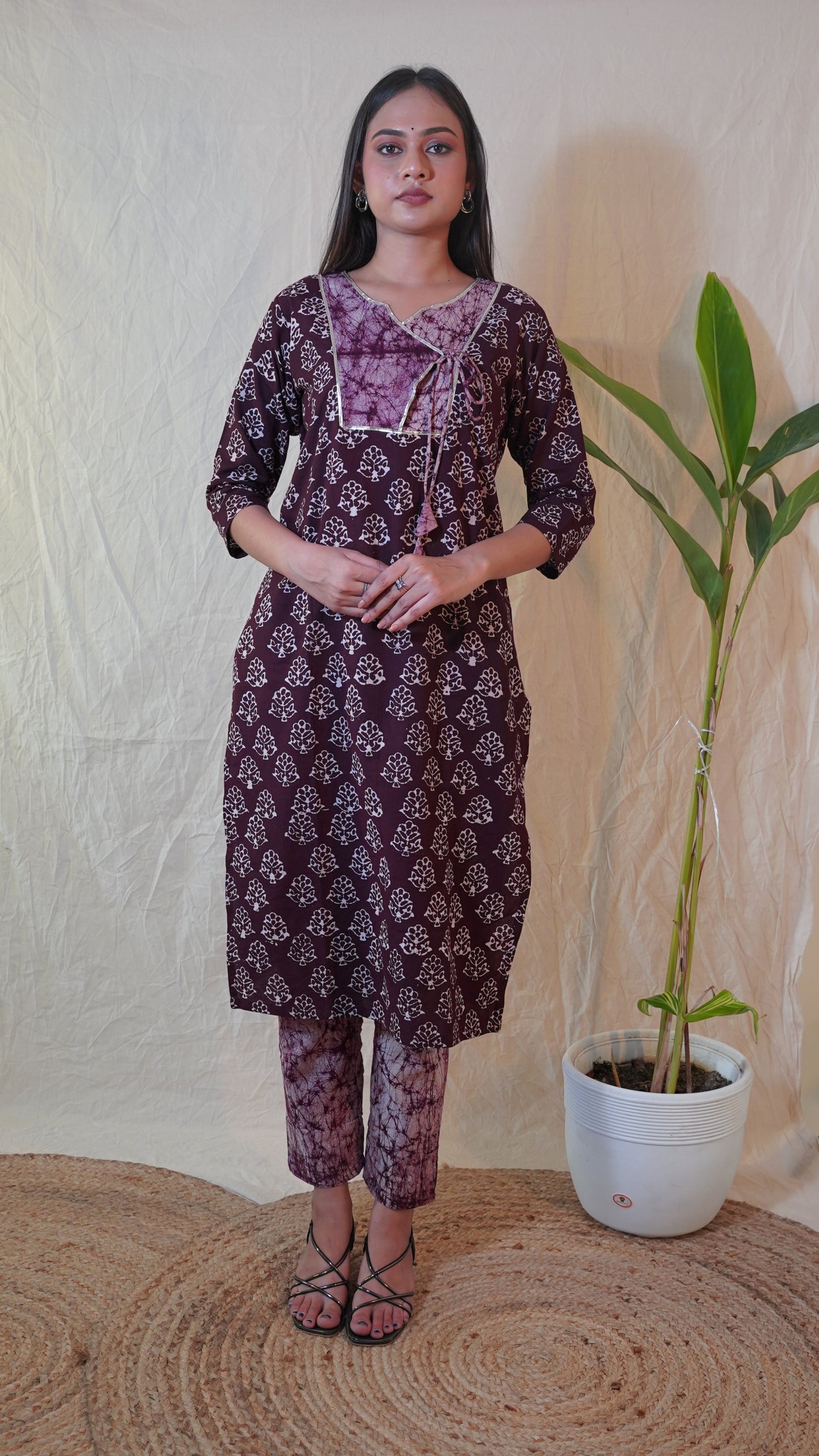 WINE BATIK PRINT SUIT SET