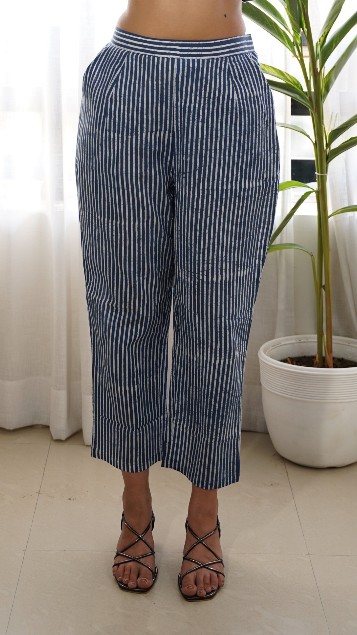 INDIGO STRIPED BATIK PRINT CULOTTES
