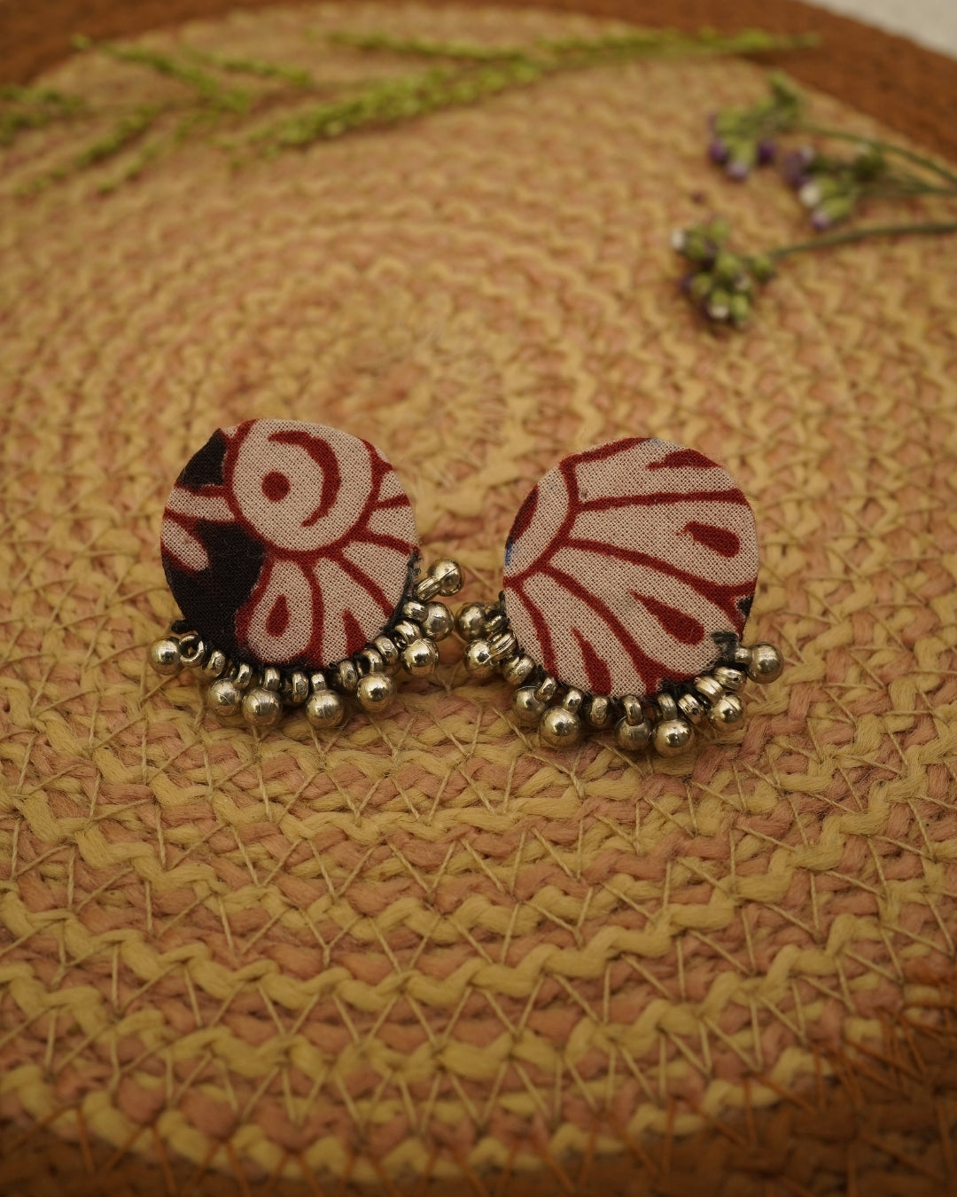 RED BLACK BAGH PRINT EARRING