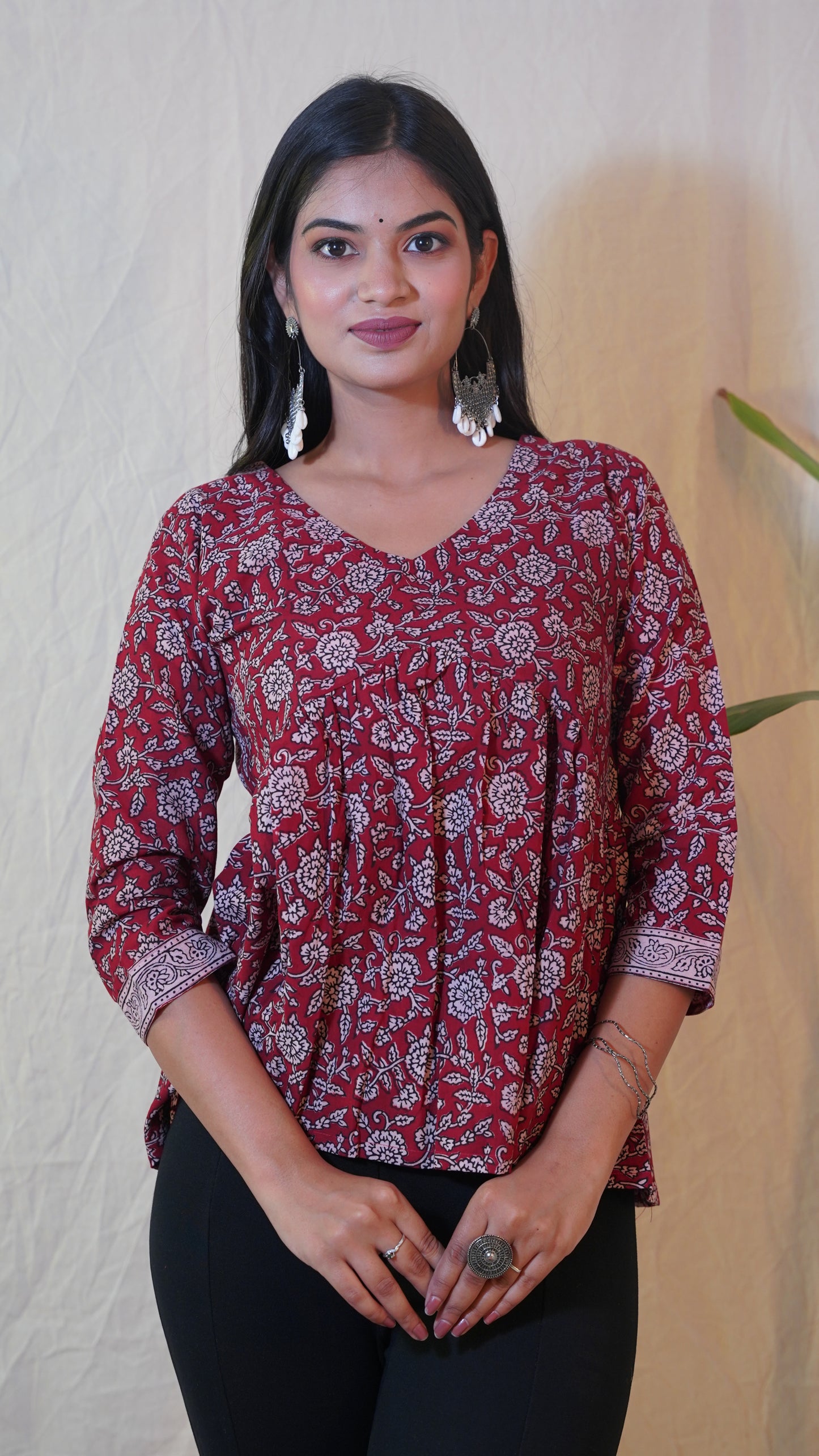 MAROON FLOWER BUTTI BAGH PRINT TOP