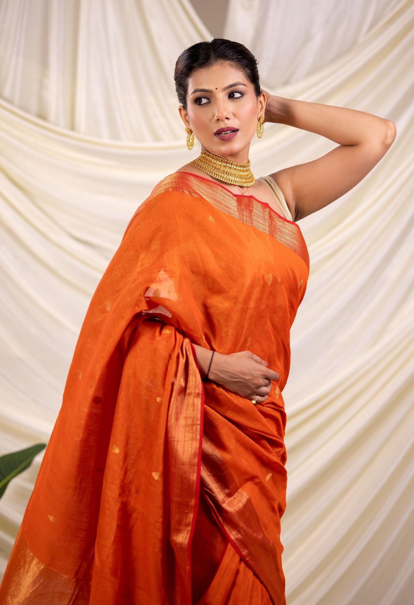 RUST ORANGE TISSUE-SILK MAHESHWARI SARRE