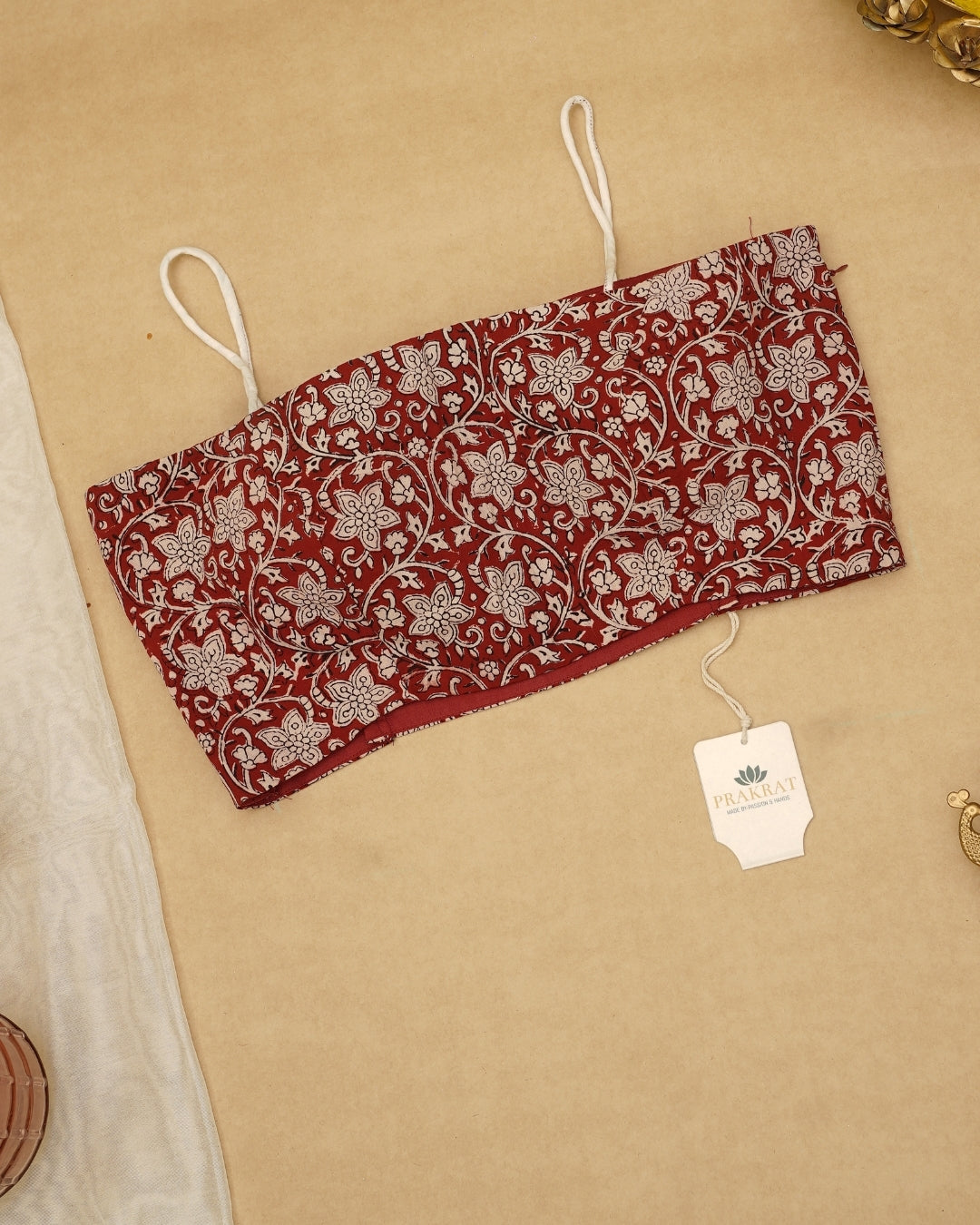 RED WHITE NOODLE STRAP BAGH PRINT BLOUSE