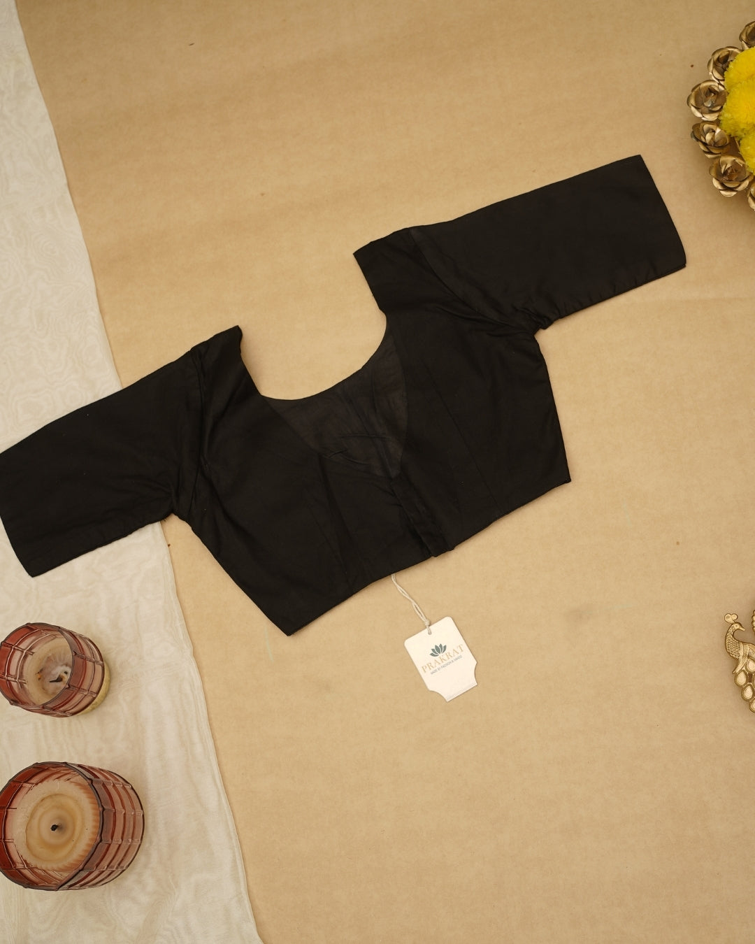 BLACK COTTON LONG SLEEVE BLOUSE