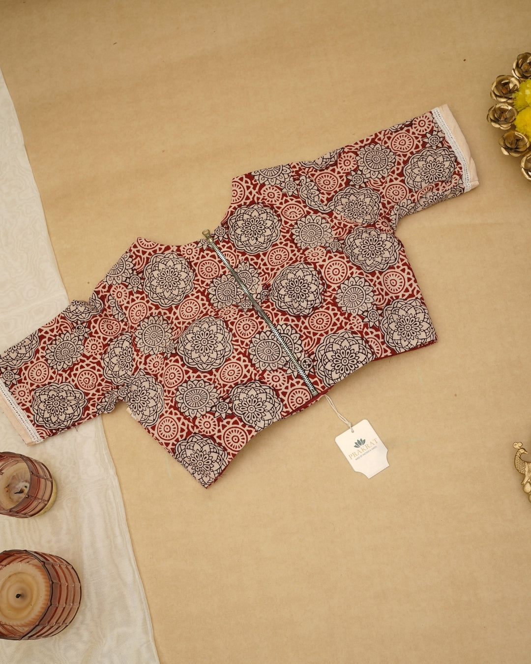 RED WHITE MANDALA BAGH PRINT BLOUSE