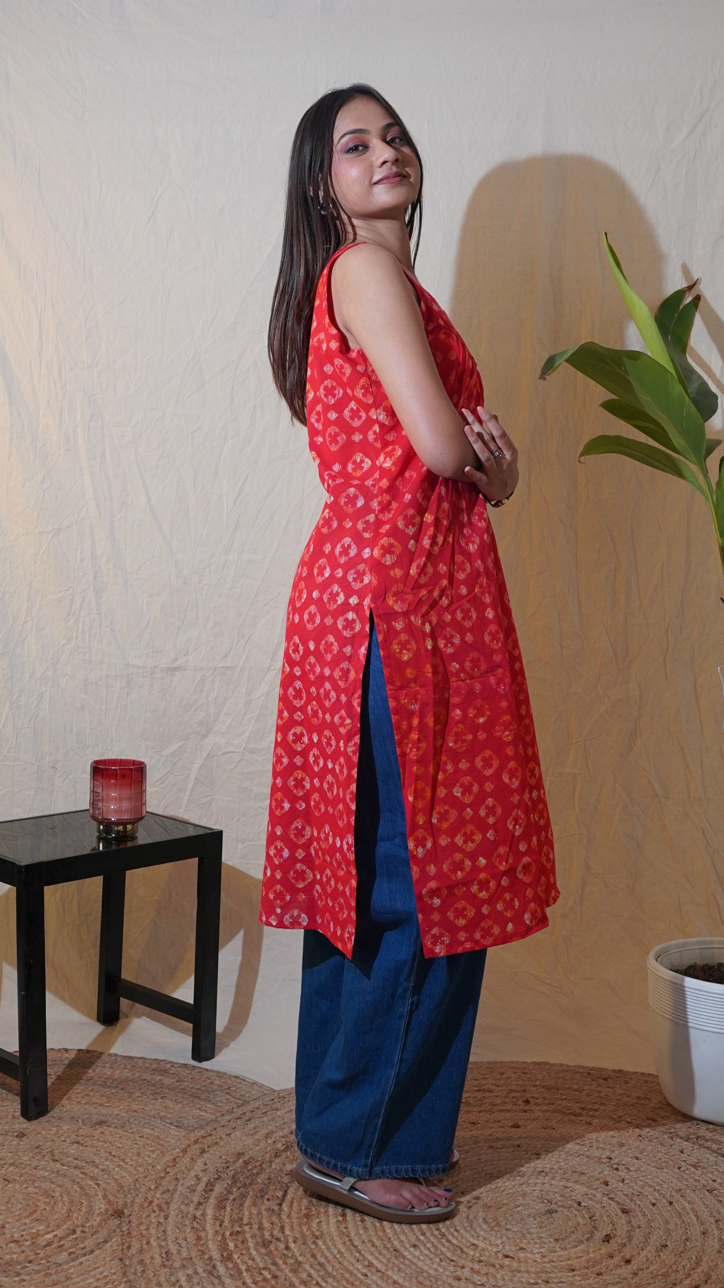 ORANGE WHITE BATIK PRINT KURTI