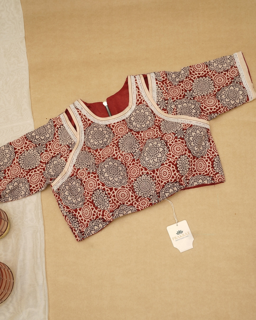 RED WHITE MANDALA BAGH PRINT BLOUSE