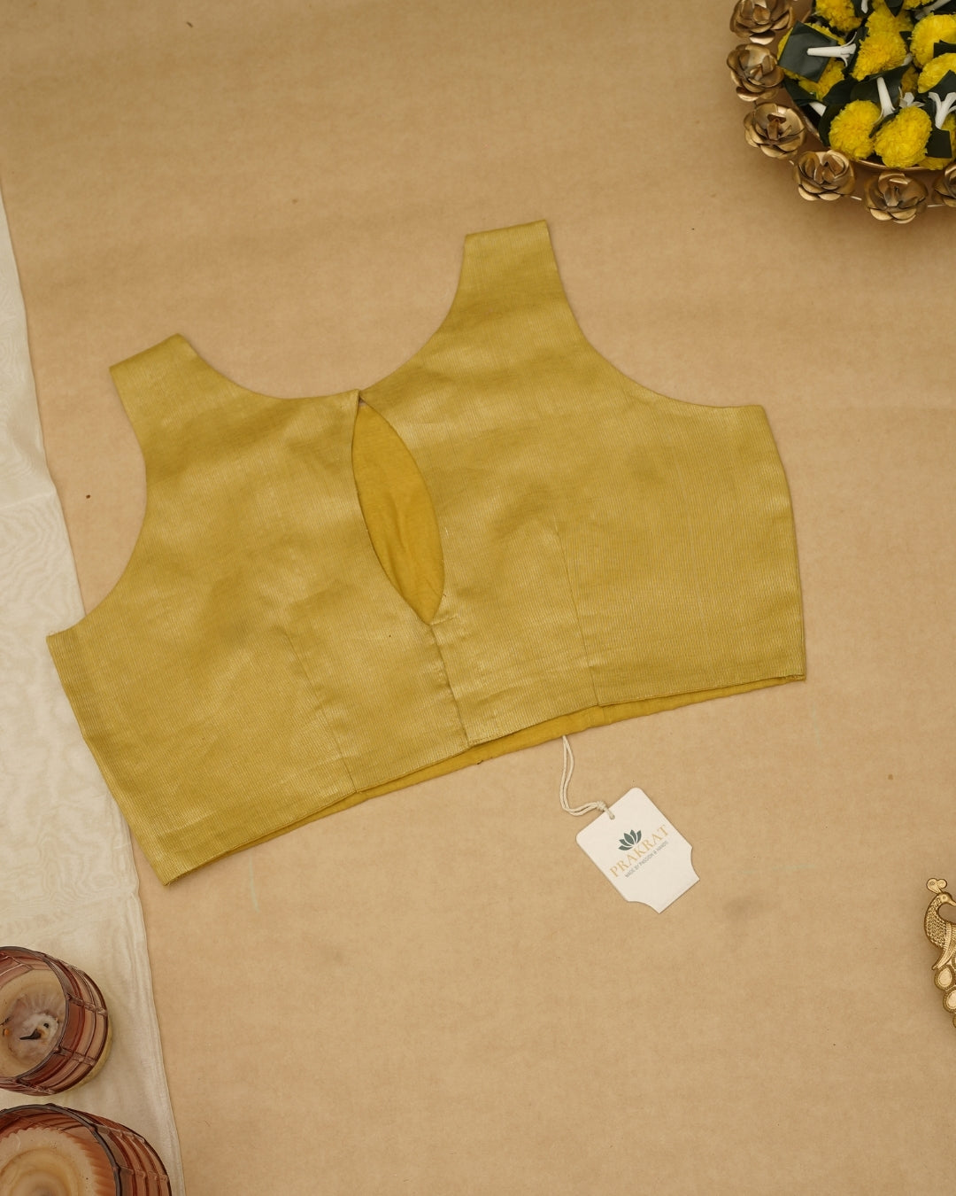 YELLOW GOLDEN ZARI BLOUSE(BOAT NECK)
