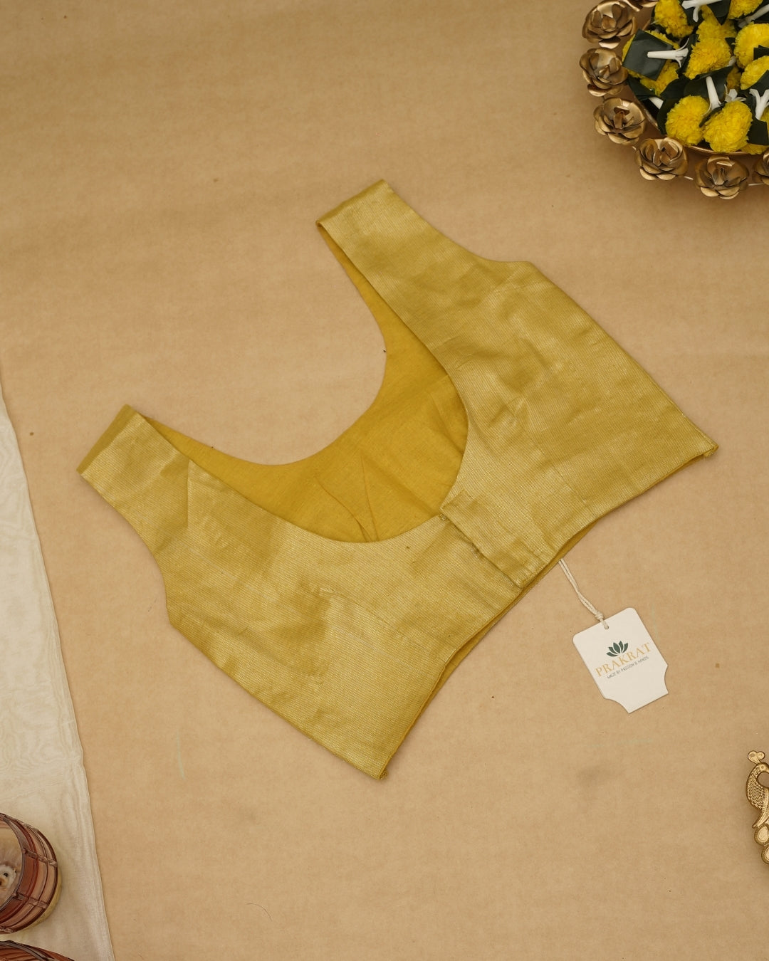 YELLOW GOLDEN ZARI BLOUSE (ROUND NECK)