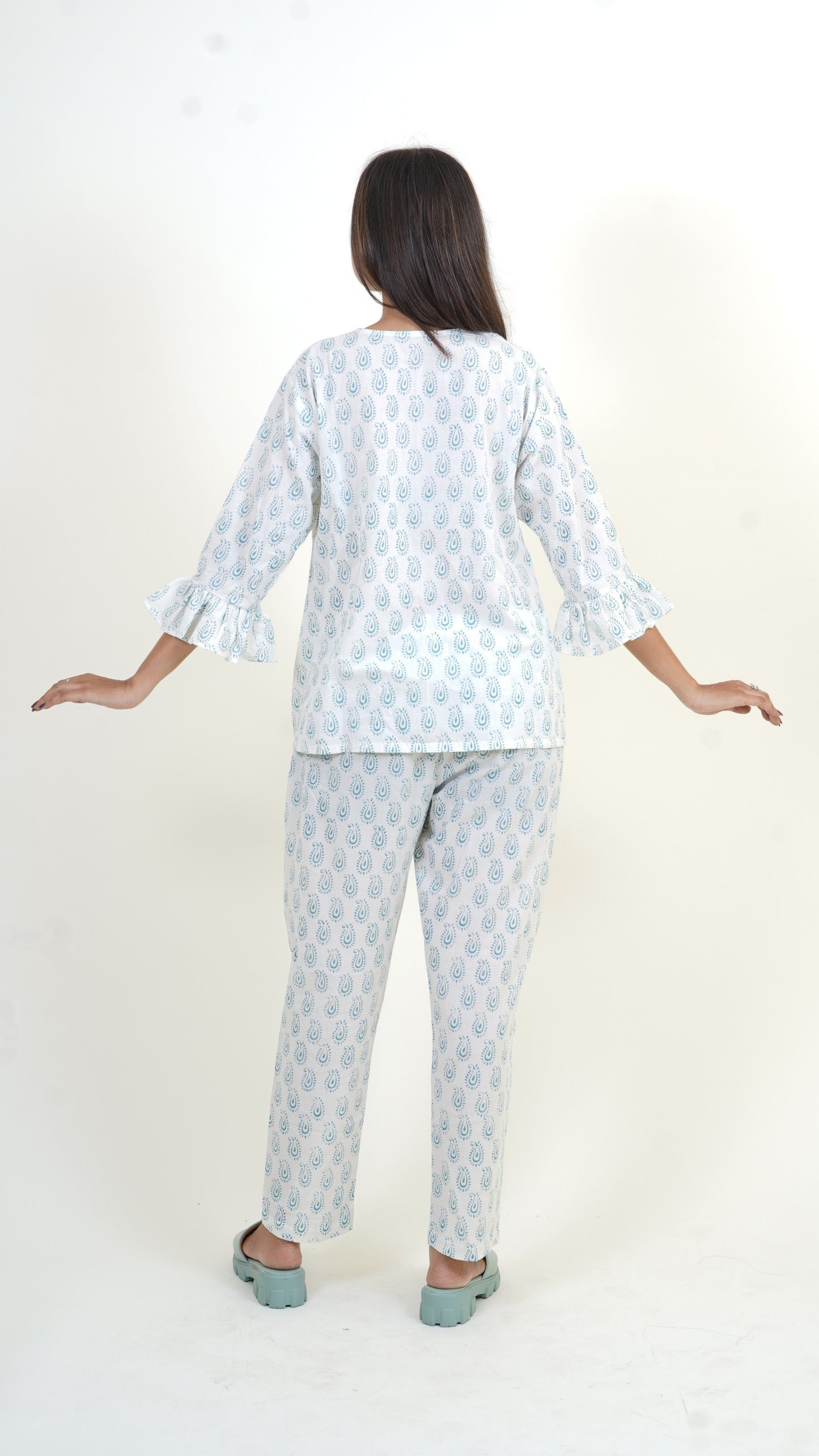PEARL WHITE INDIGO BAGH PRINT CO-ORD SET