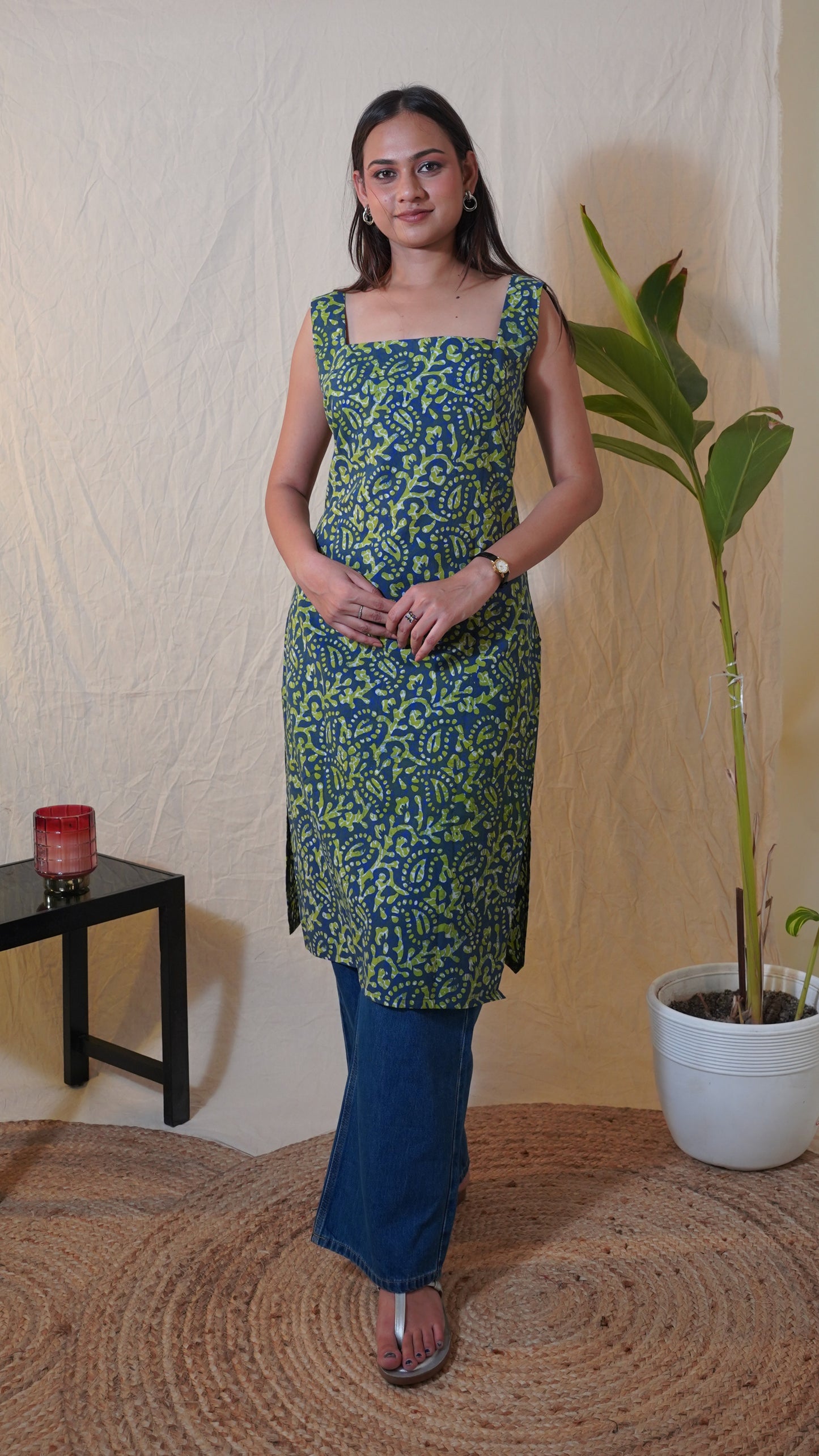 GREEN BLUE BATIK PRINT KURTI