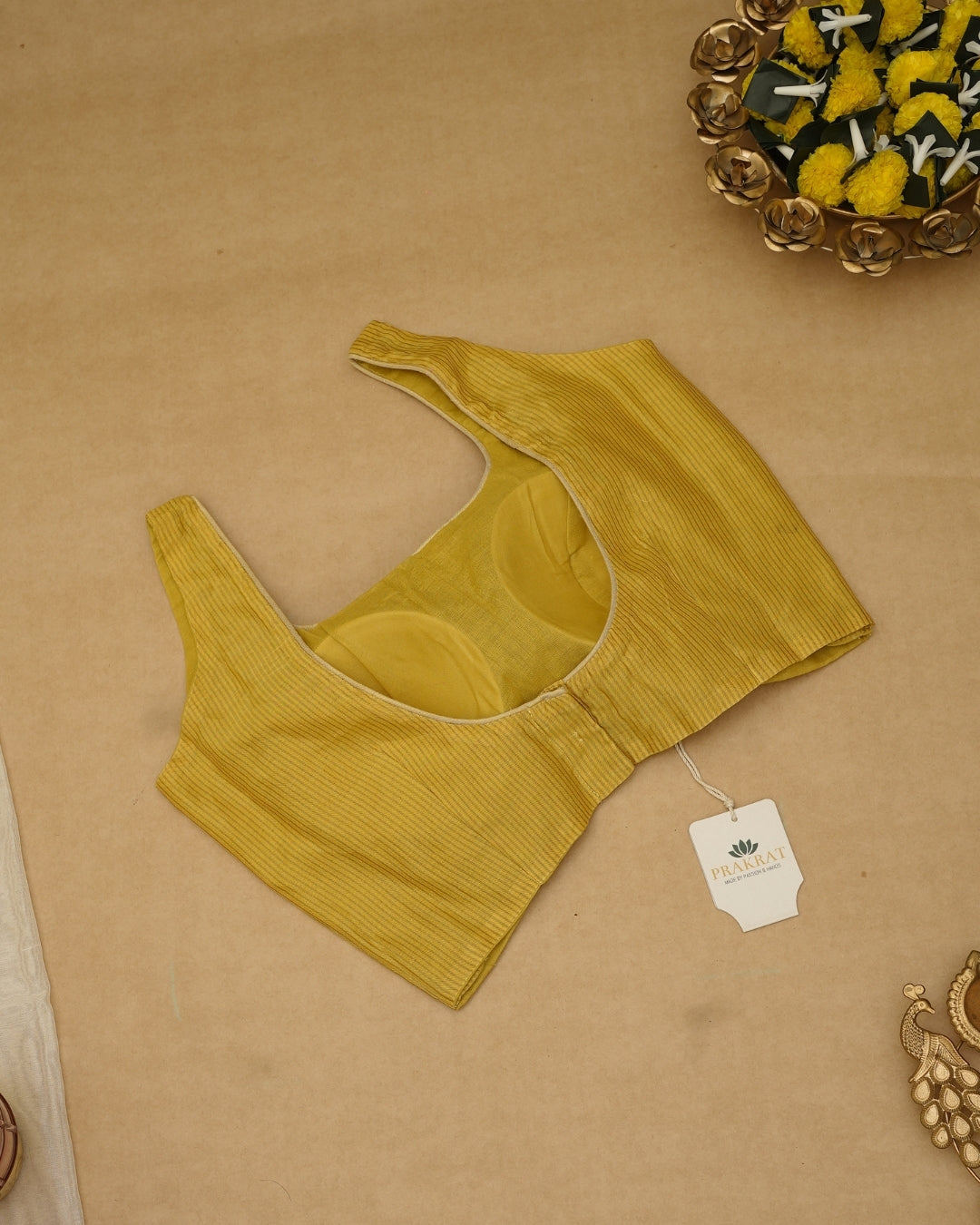 YELLOW TISSUE SILK STRIPE MAHESHWARI BLOUSE