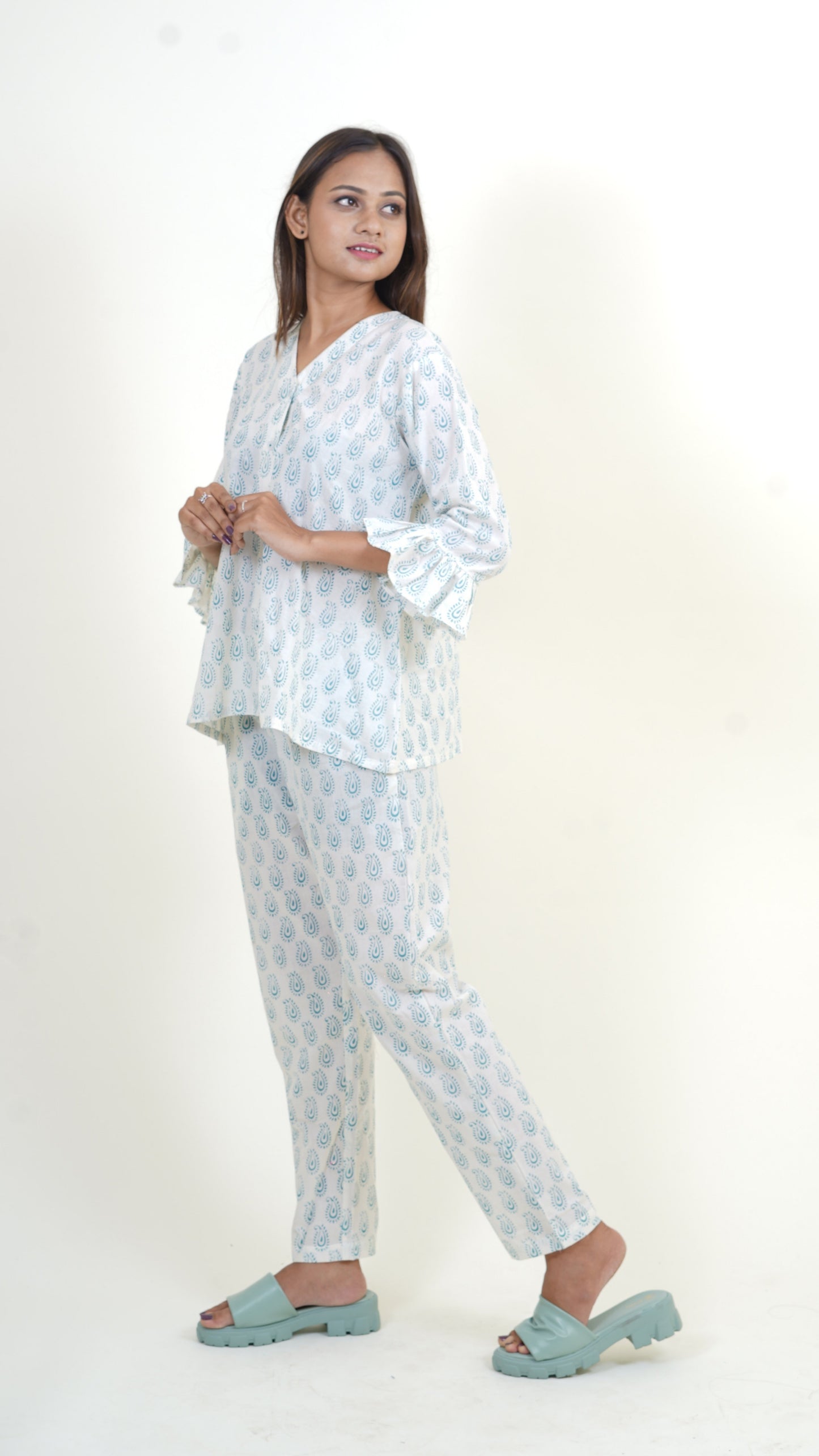 PEARL WHITE INDIGO BAGH PRINT CO-ORD SET