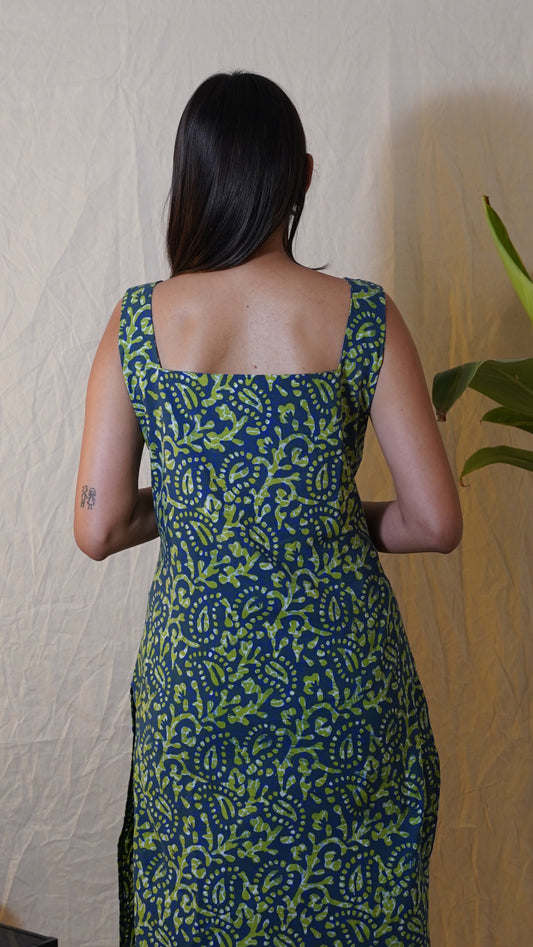 GREEN BLUE BATIK PRINT KURTI