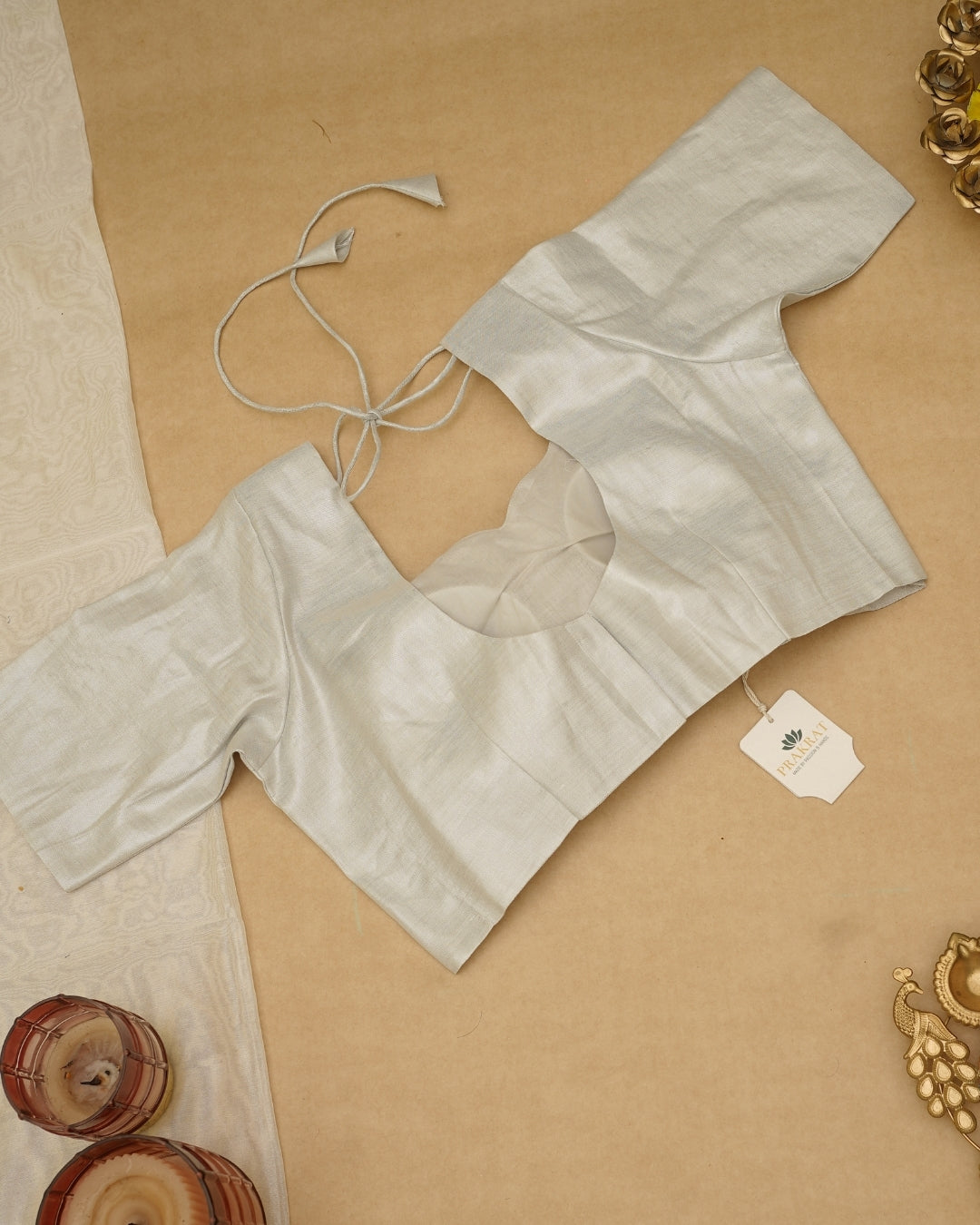 SILVER ZARI BLOUSE (SWEETHEART NECK)