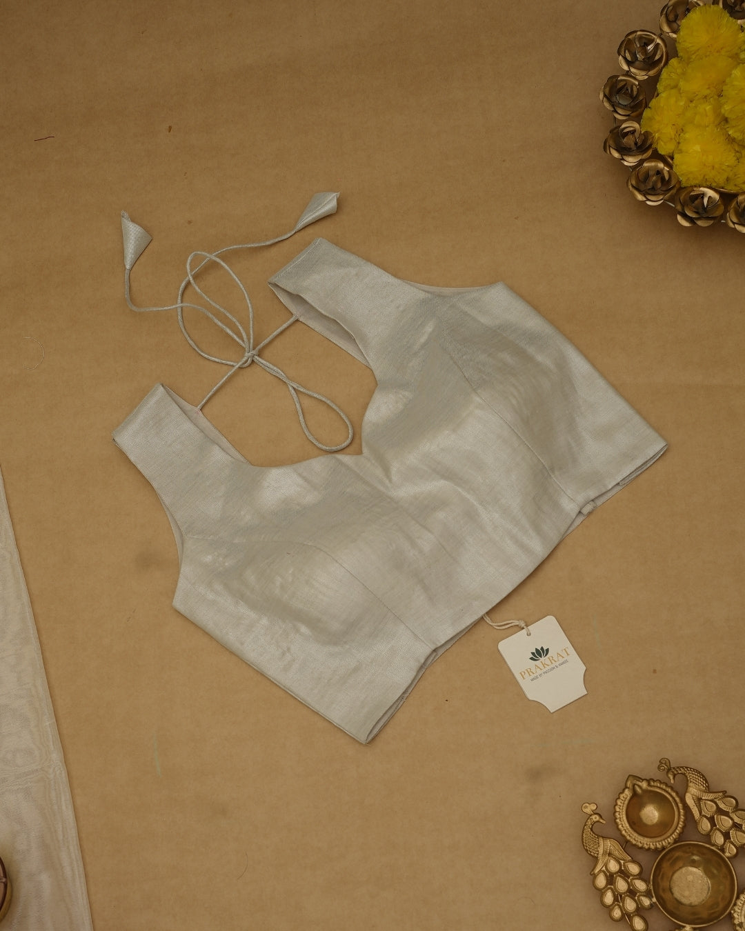 SILVER ZARI BLOUSE (SWEETHEART NECK)