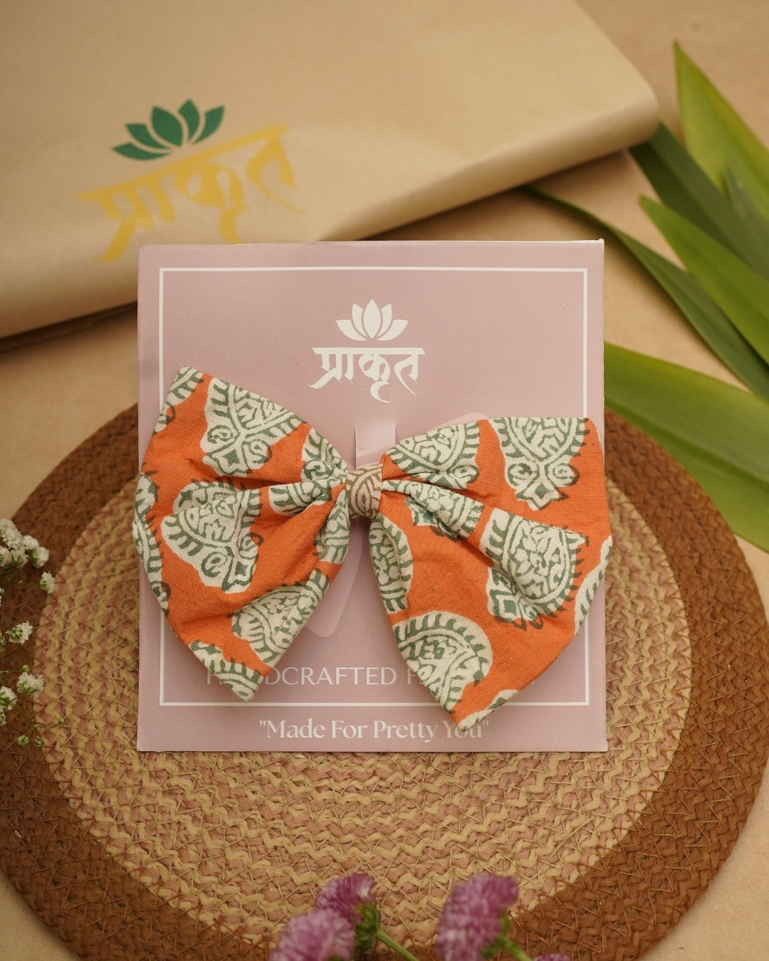 ORANGE WHITE BAGH PRINT BOWCLIP