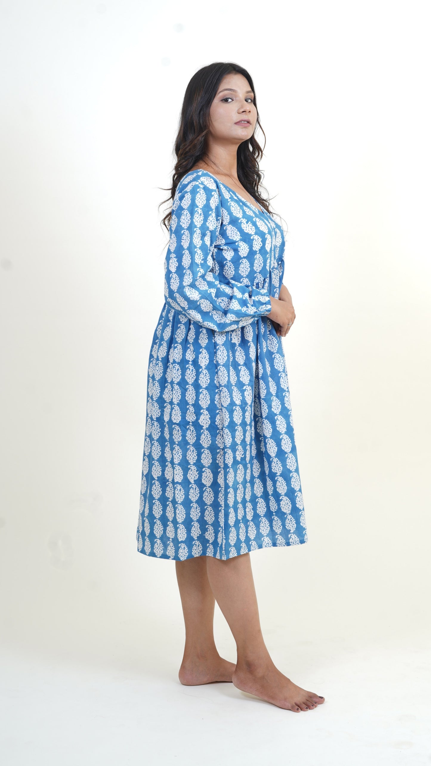 BLUE INDIGO PAISLEY PRINT DRESS