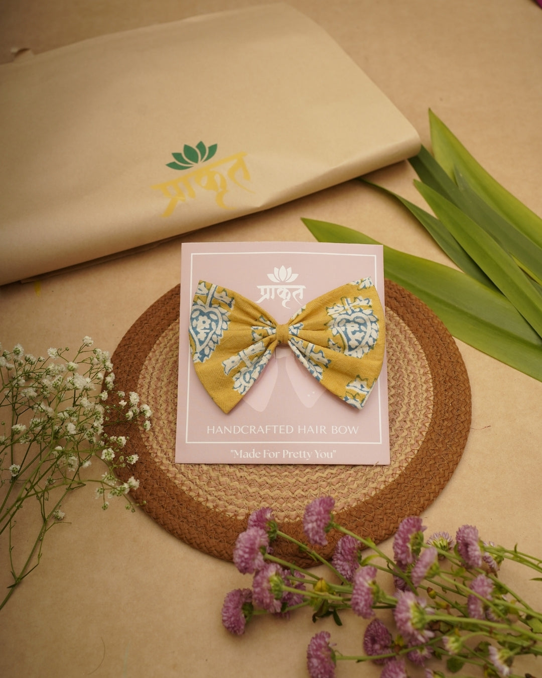 MUSTARD YELLOW BAGH PRINT BOWCLIP