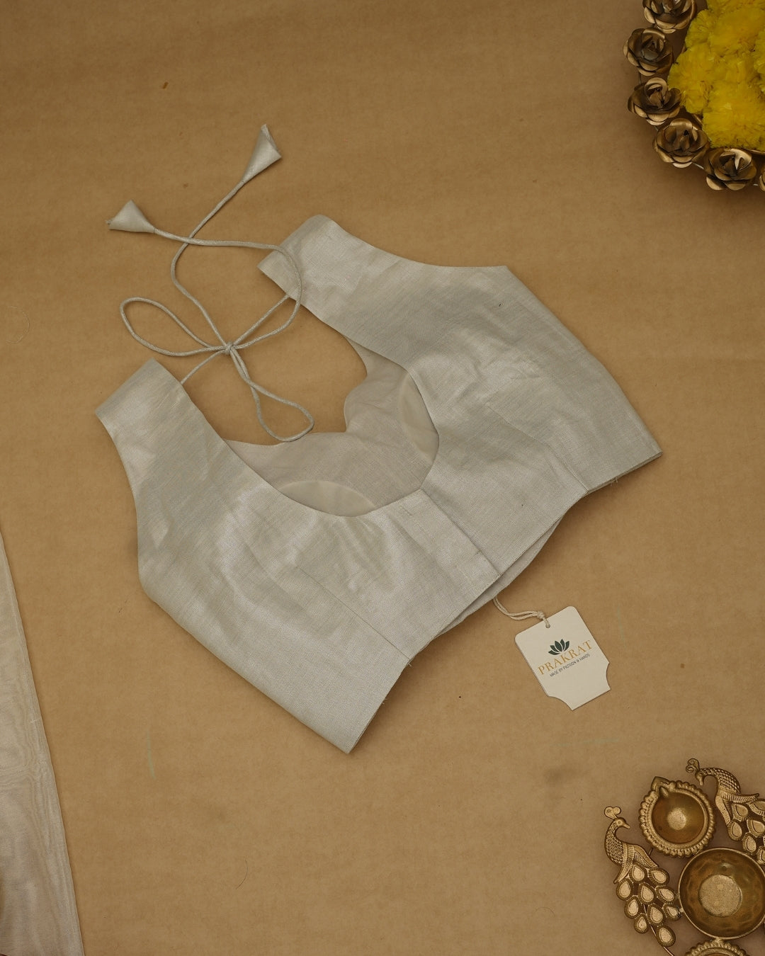 SILVER ZARI BLOUSE (SWEETHEART NECK)