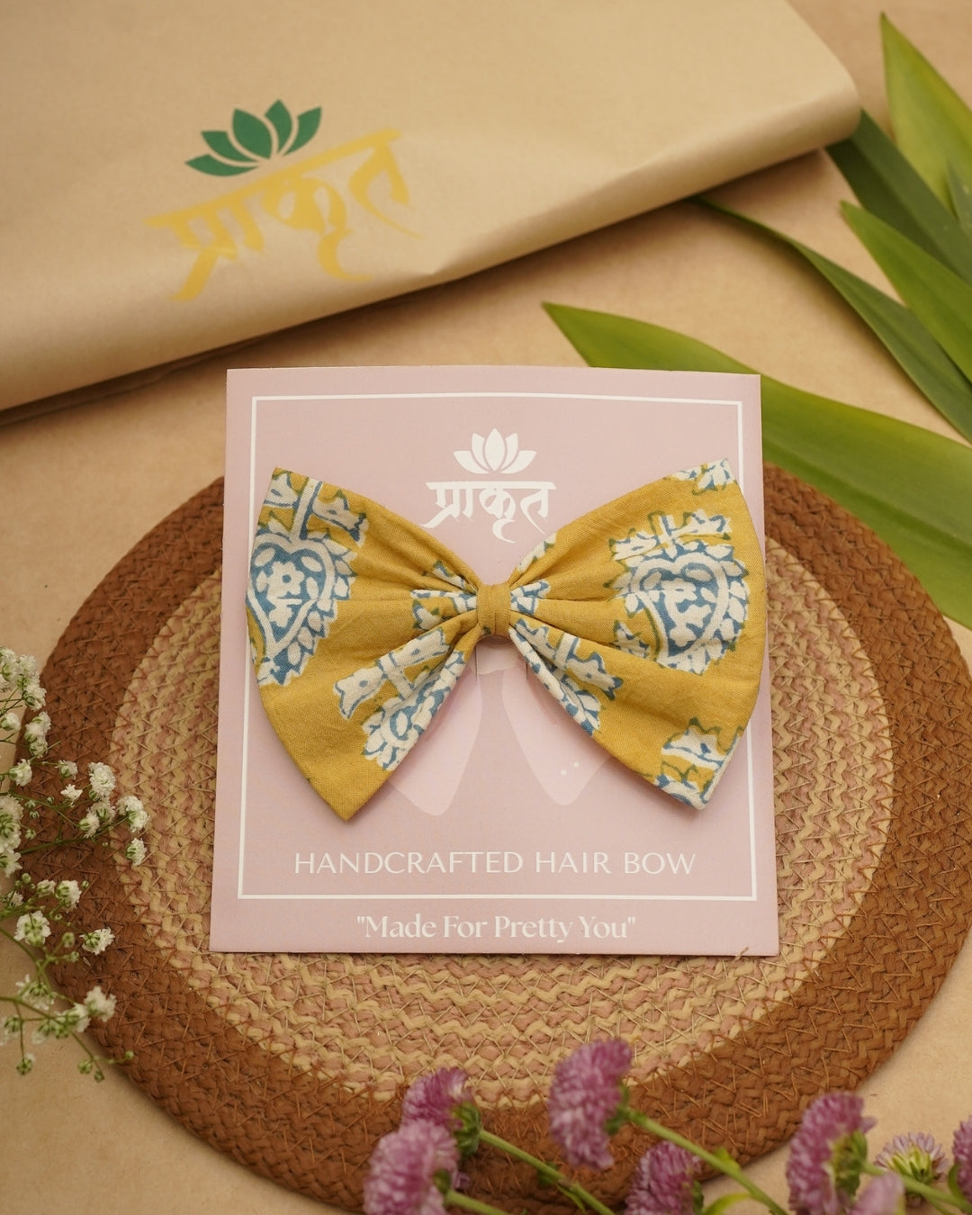 MUSTARD YELLOW BAGH PRINT BOWCLIP