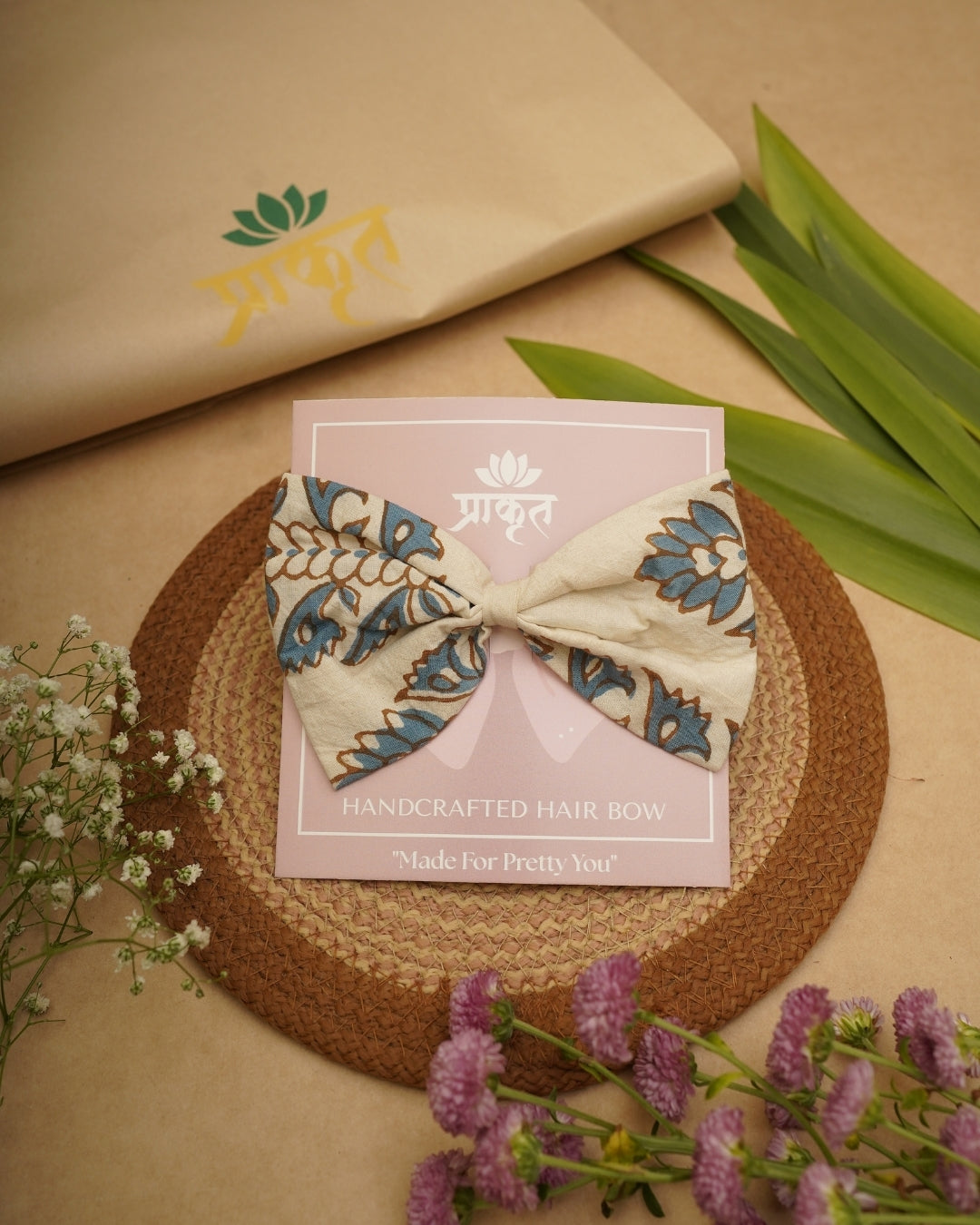 BEIGE INDIGO BAGH PRINT BOWCLIP