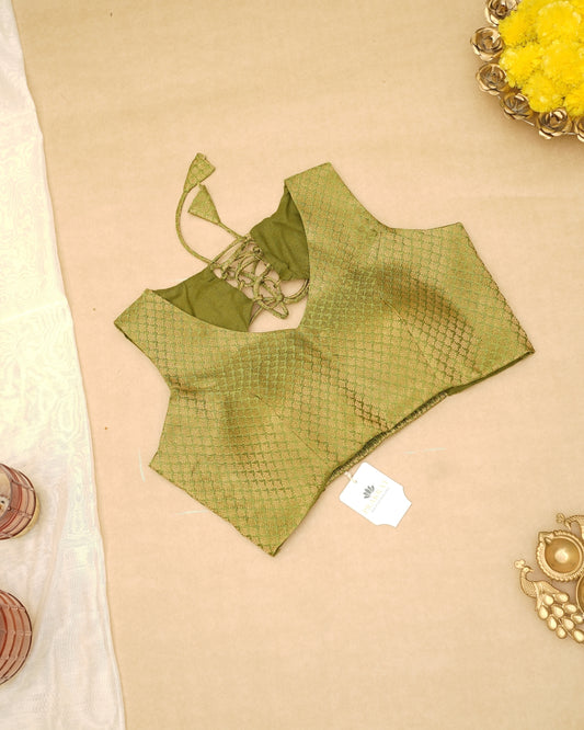 GREEN BANARASI BROCADE BLOUSE (SLEEVLESS)