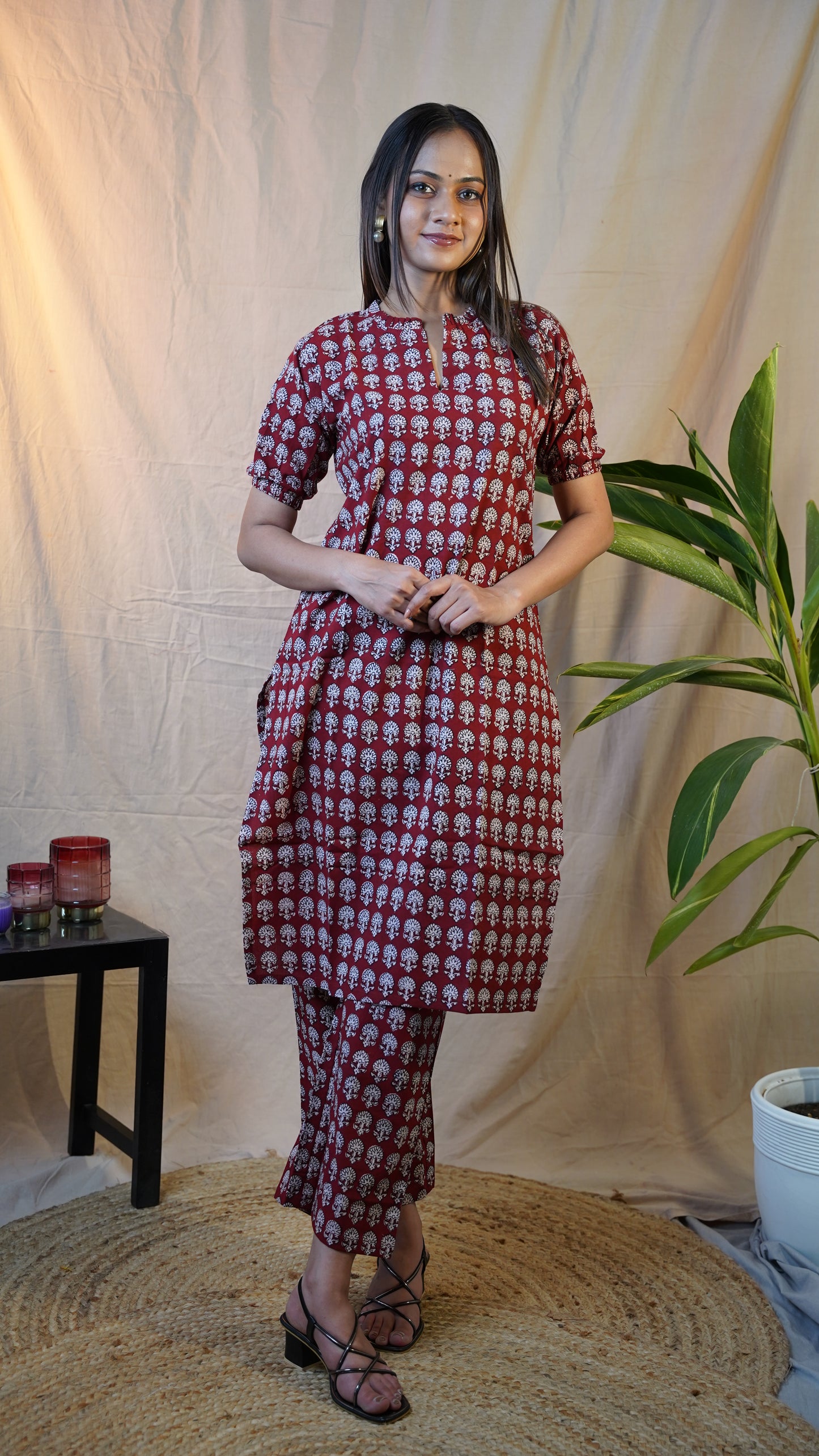RED WHITE BAGH PRINT CO-ORD SET