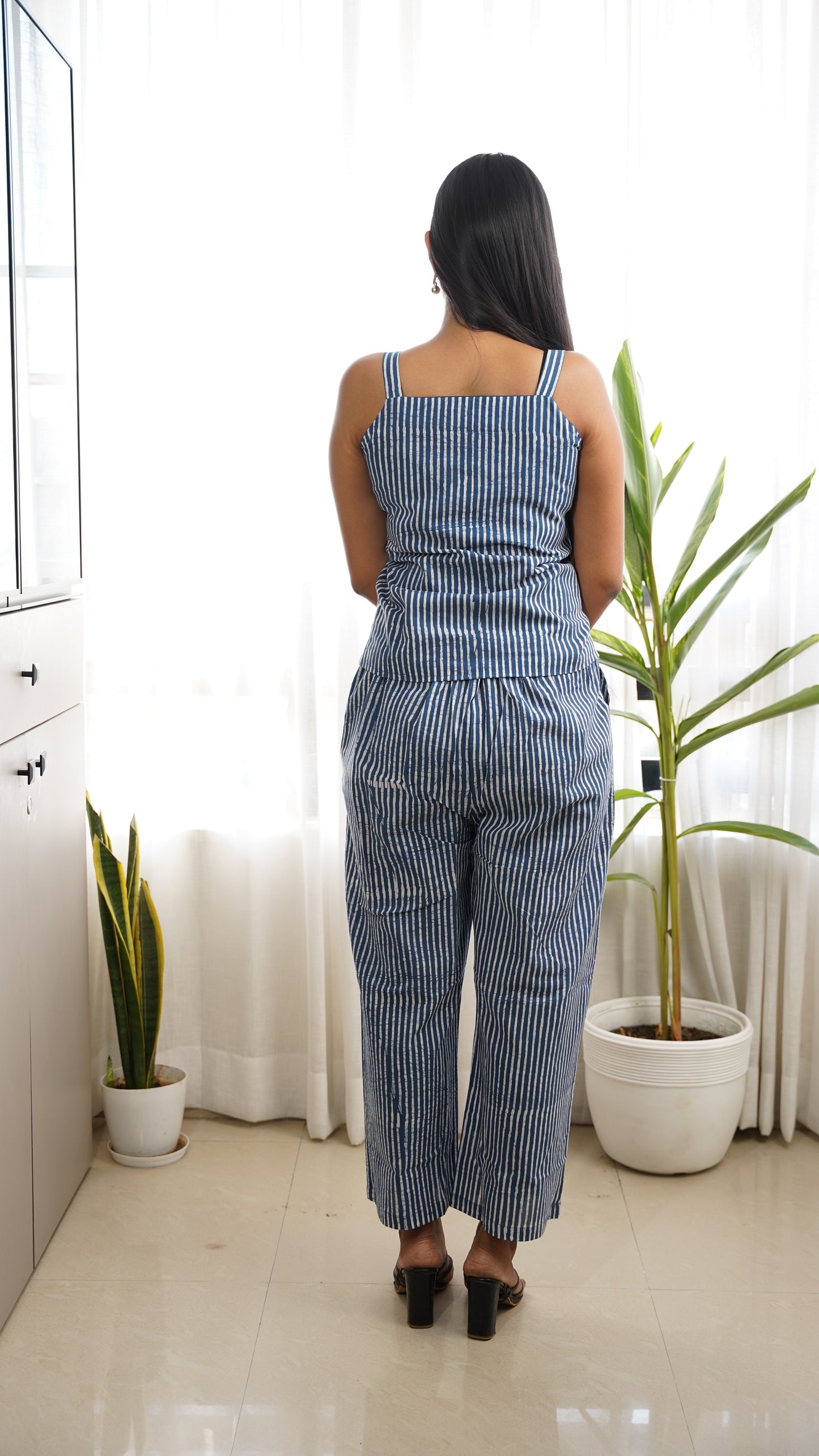 INDIGO STRIPED VEST BATIK PRINT CO-ORD SET
