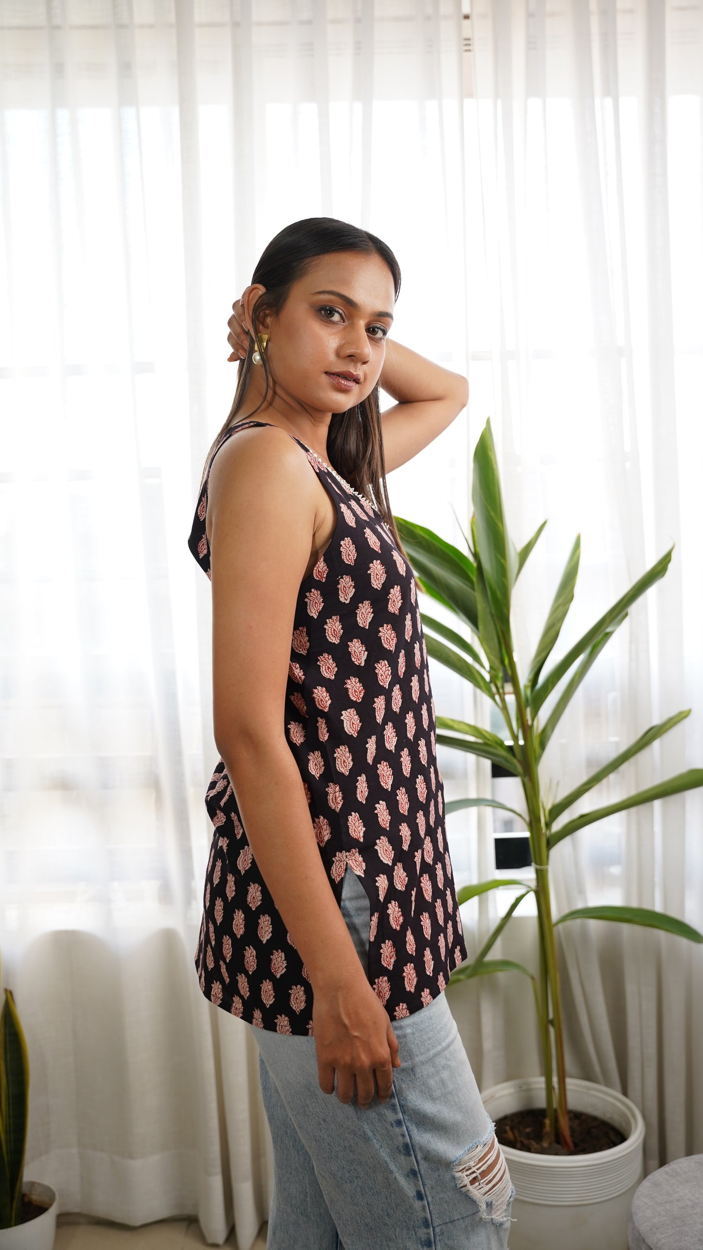 BLACK RED BAGH PRINT KURTI