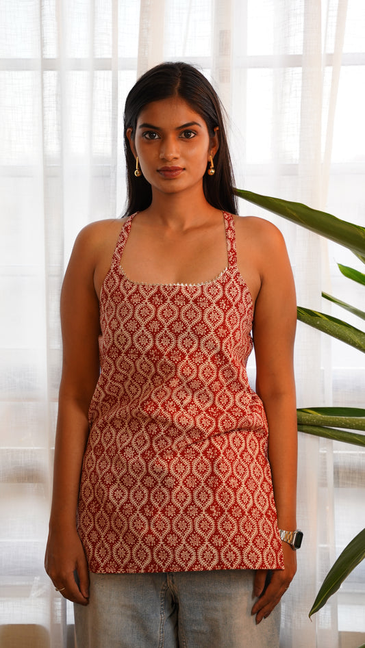 RED BAGH KURTI WITH GOTA LACE